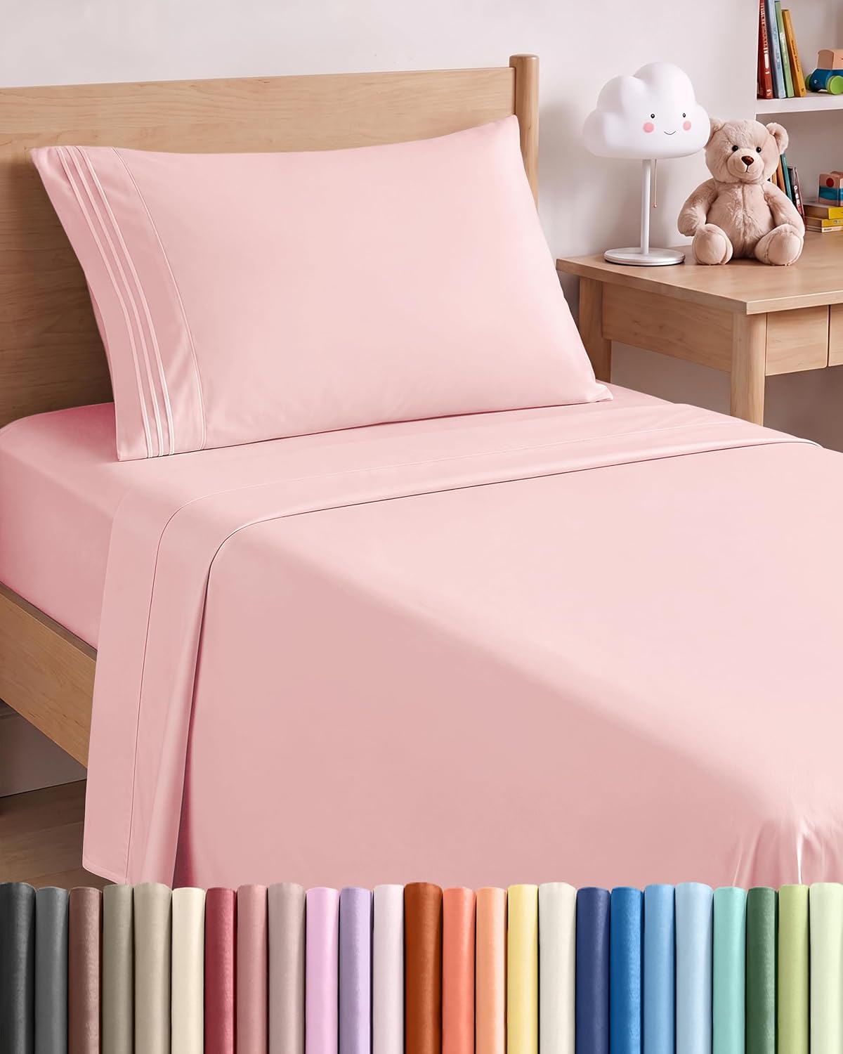 JUEGO DE SÁBANAS TWIN SIZE 3 PIEZAS MICROFIBRA ROSA BEBÉ - 1