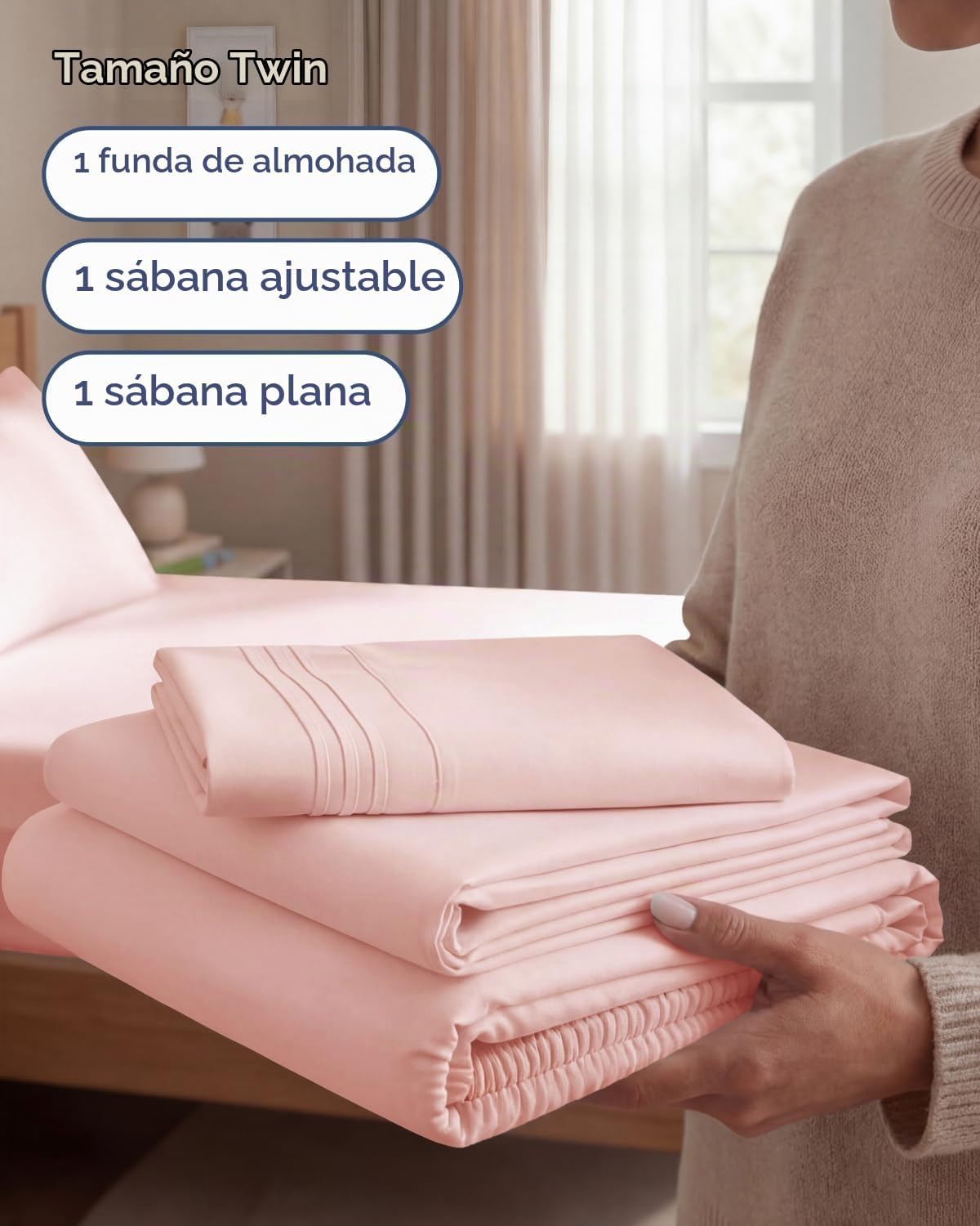 JUEGO DE SÁBANAS TWIN SIZE 3 PIEZAS MICROFIBRA ROSA BEBÉ - 3