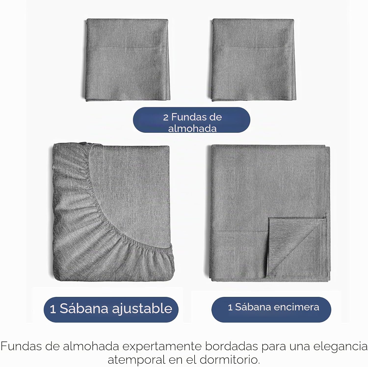 JUEGO DE SÁBANAS CAL KING CGK UNLIMITED MICROFIBRA GRIS 4 PIEZAS - 2