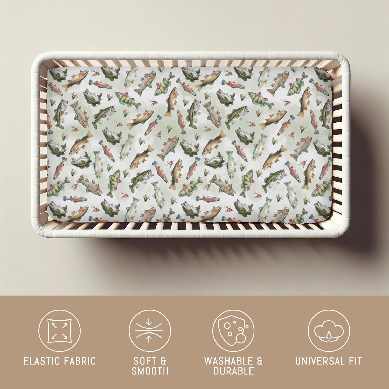 SÁBANA BAJERA PARA CUNA ESTAMPADO PECES SELGKDS 52X28 PULGADAS - 3