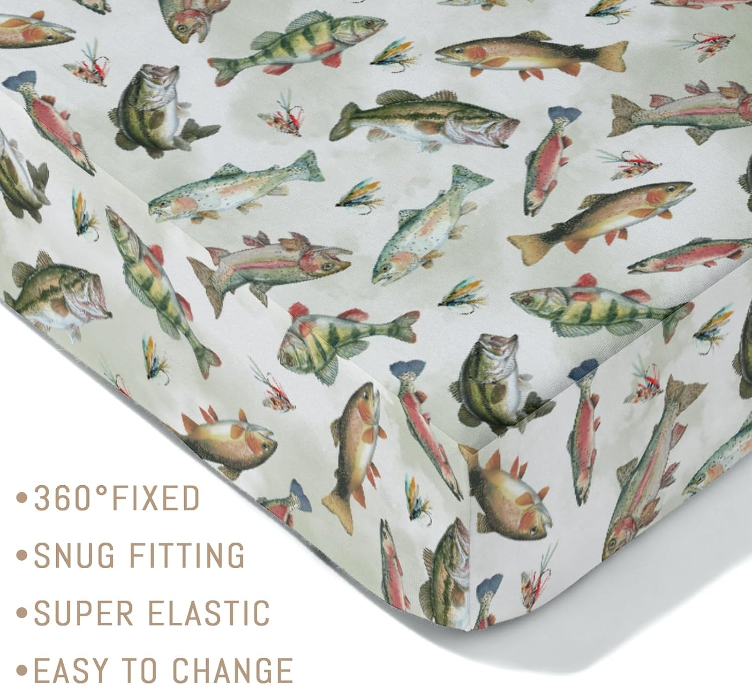 SÁBANA BAJERA PARA CUNA ESTAMPADO PECES SELGKDS 52X28 PULGADAS - 5