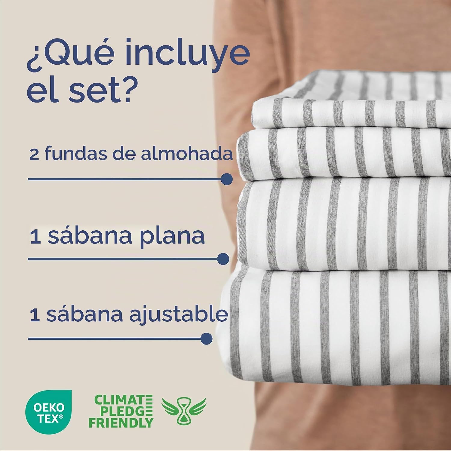 JUEGO DE SÁBANAS CAL KING 4 PIEZAS CGK UNLIMITED GRIS RAYAS - 2