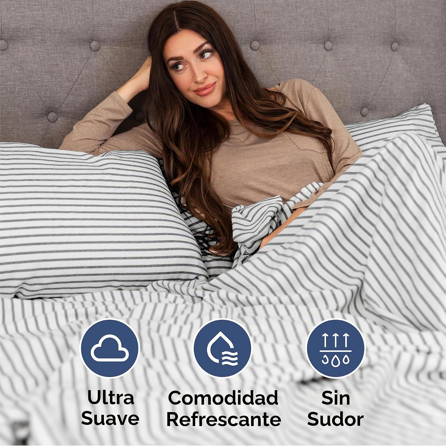 JUEGO DE SÁBANAS CAL KING 4 PIEZAS CGK UNLIMITED GRIS RAYAS - 4