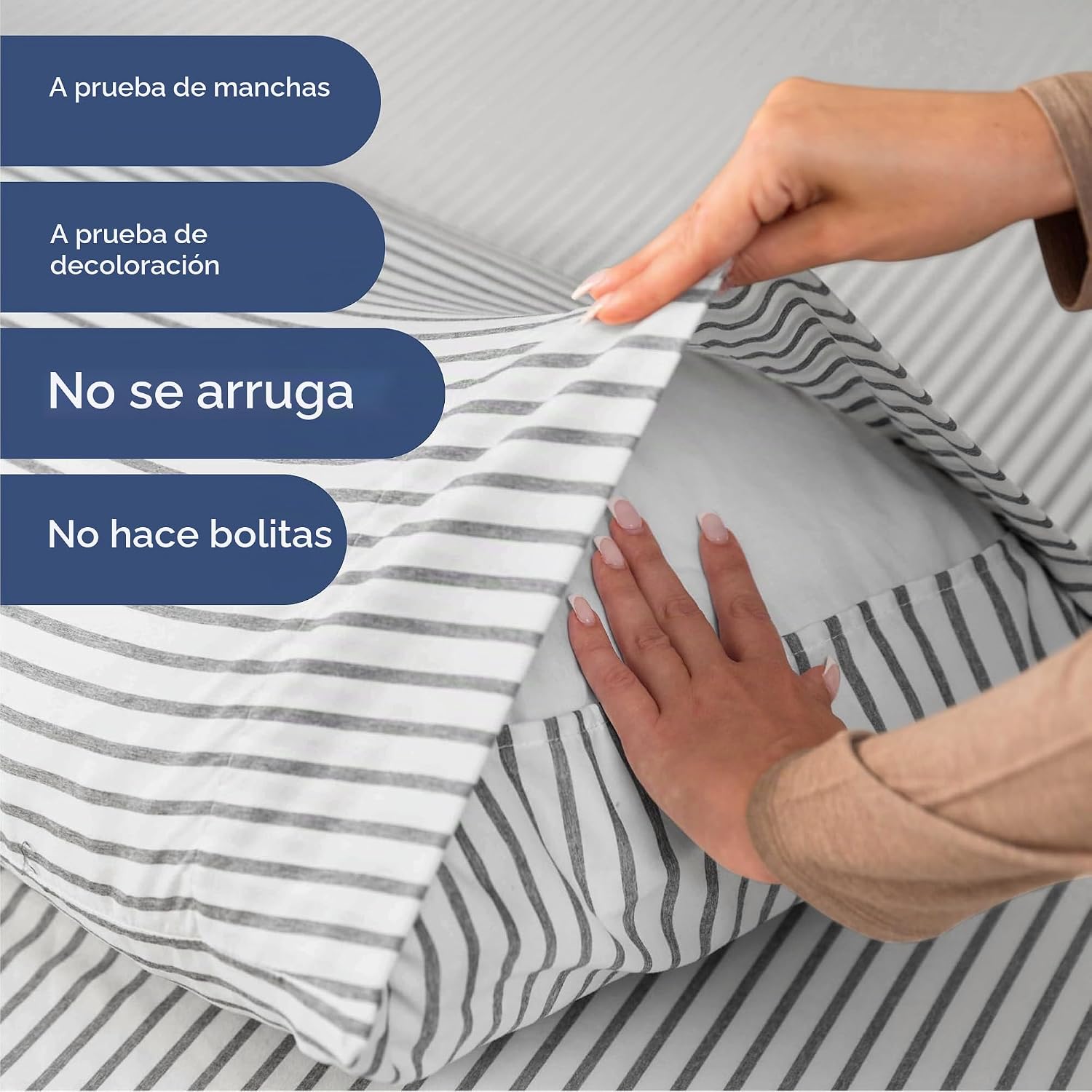 JUEGO DE SÁBANAS CAL KING 4 PIEZAS CGK UNLIMITED GRIS RAYAS - 5