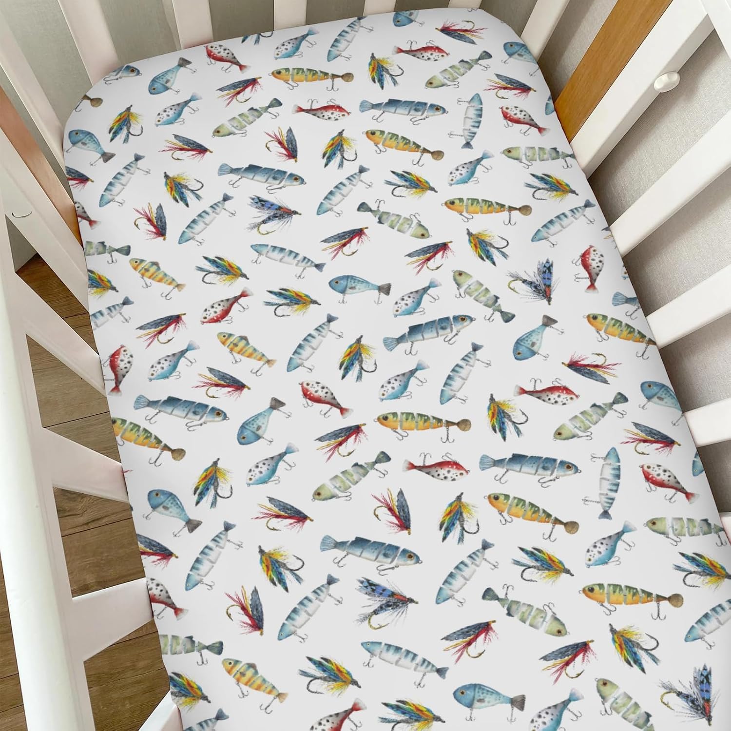 SÁBANA BAJERA PARA CUNA ESTAMPADO PESCA 52X28 PULGADAS - 1
