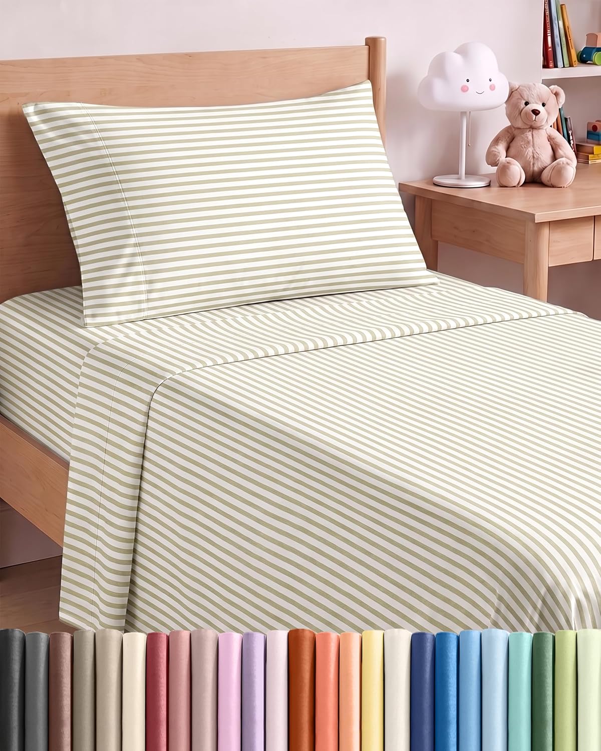 JUEGO DE SÁBANAS TWIN SIZE 3 PIEZAS MICROFIBRA BEIGE RAYAS - 1