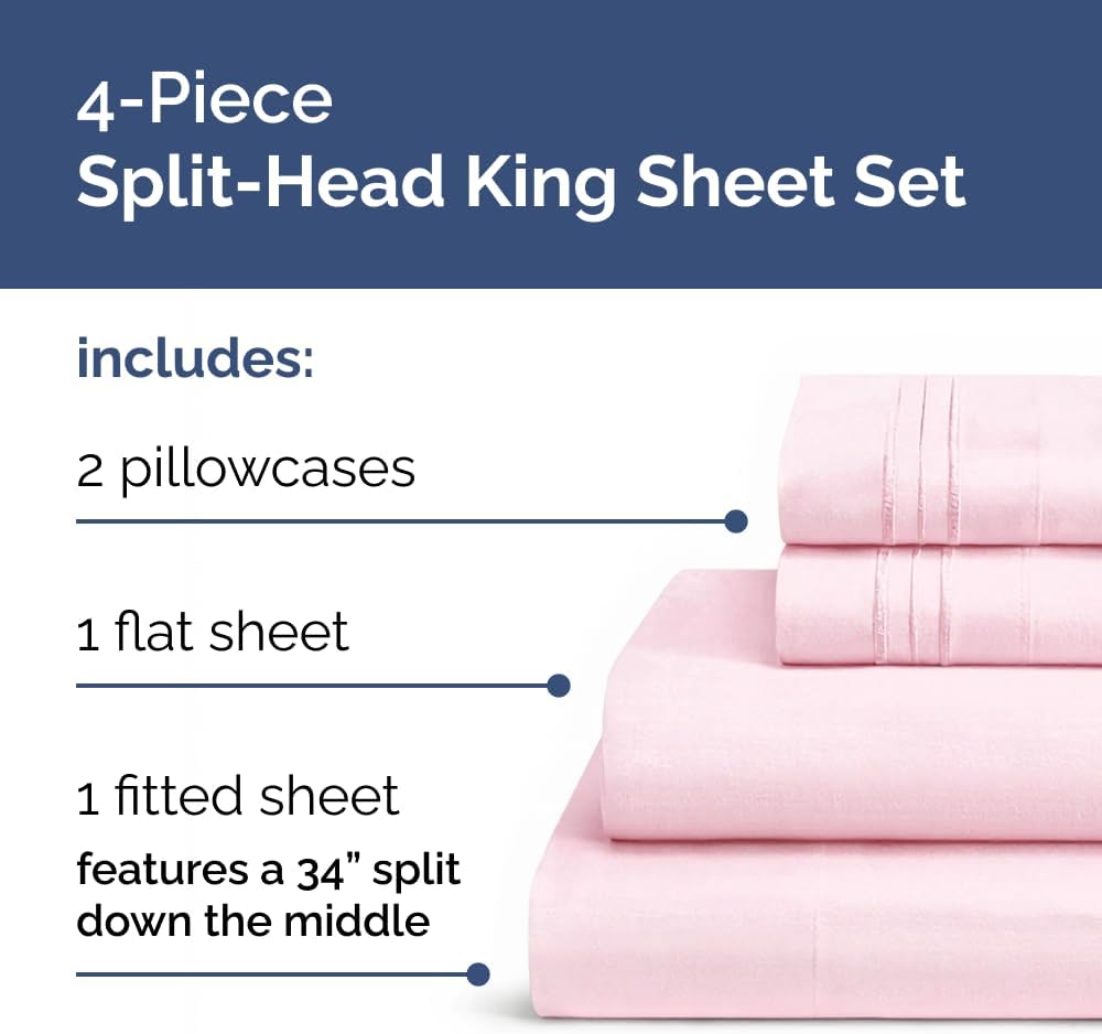 JUEGO DE SÁBANAS SPLIT KING CGK UNLIMITED 4 PIEZAS ROSA CLARO - 2
