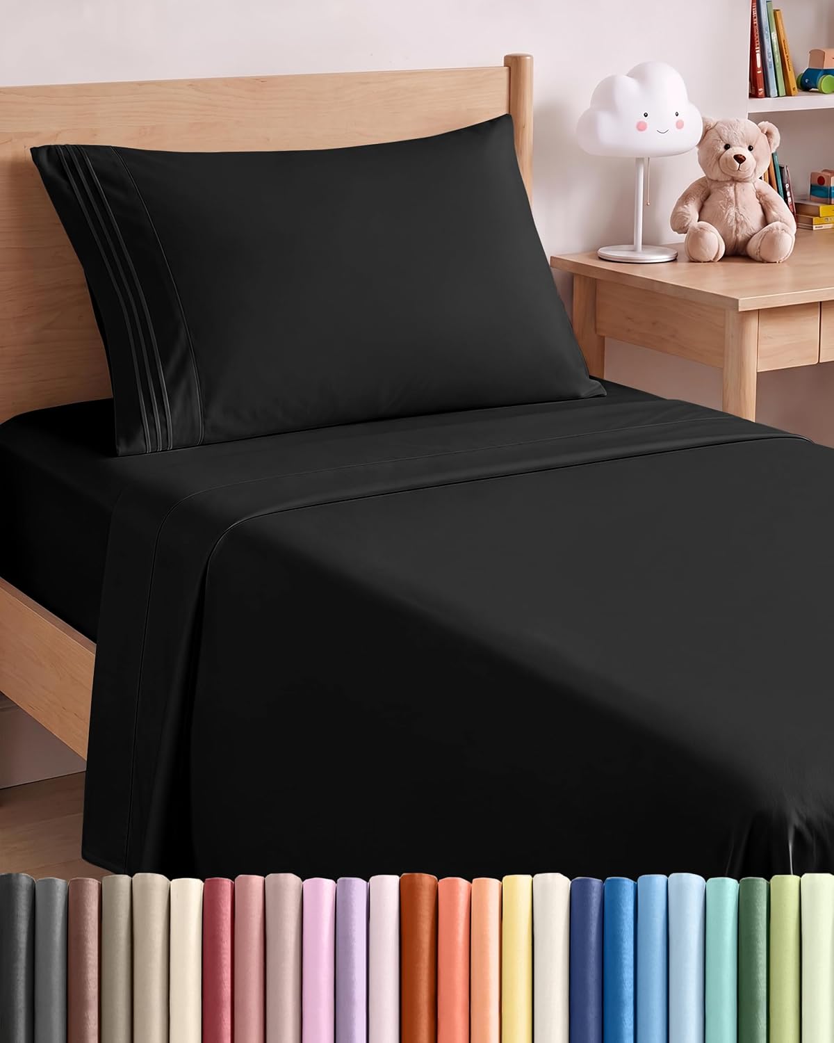 JUEGO DE SÁBANAS TWIN SIZE 3 PIEZAS MICROFIBRA NEGRO - 1