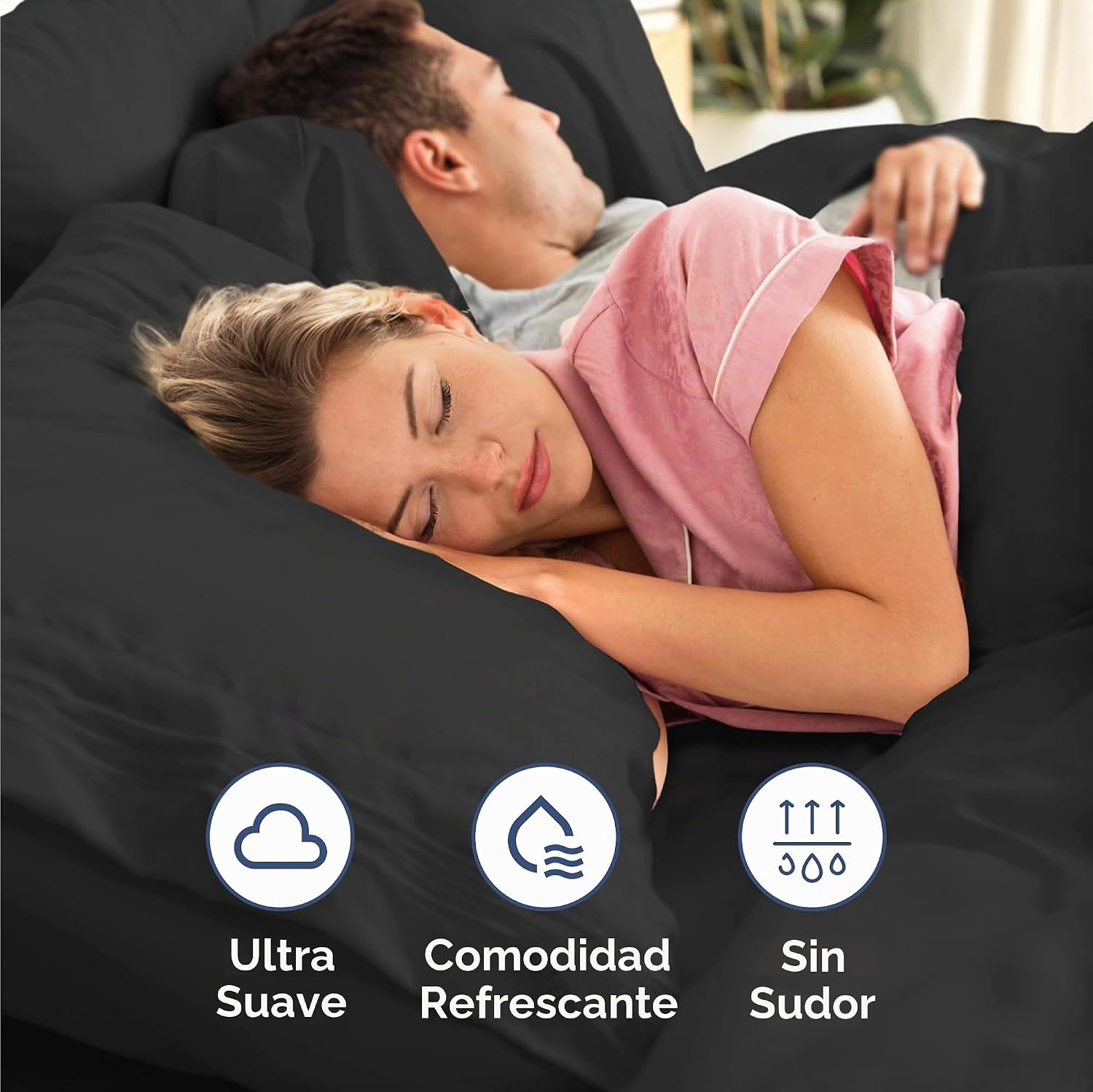JUEGO DE SÁBANAS TWIN SIZE 3 PIEZAS MICROFIBRA NEGRO - 5