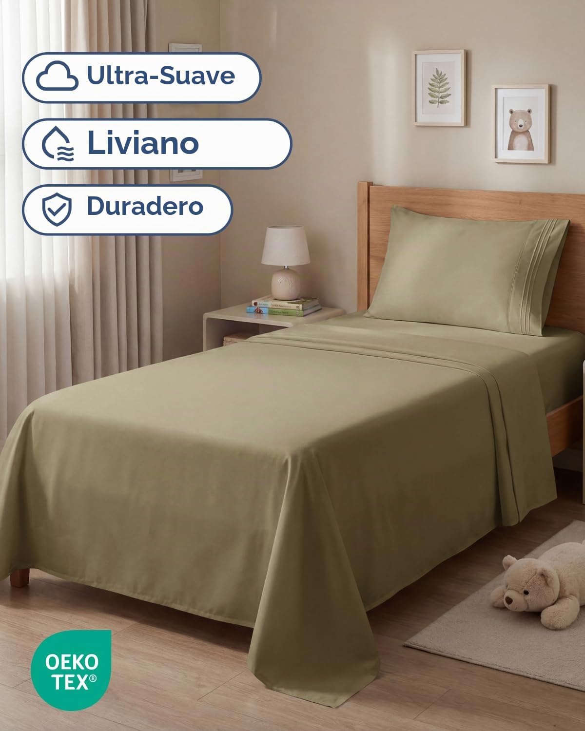 JUEGO DE SÁBANAS TWIN SIZE 3 PIEZAS MICROFIBRA CAQUI - 2