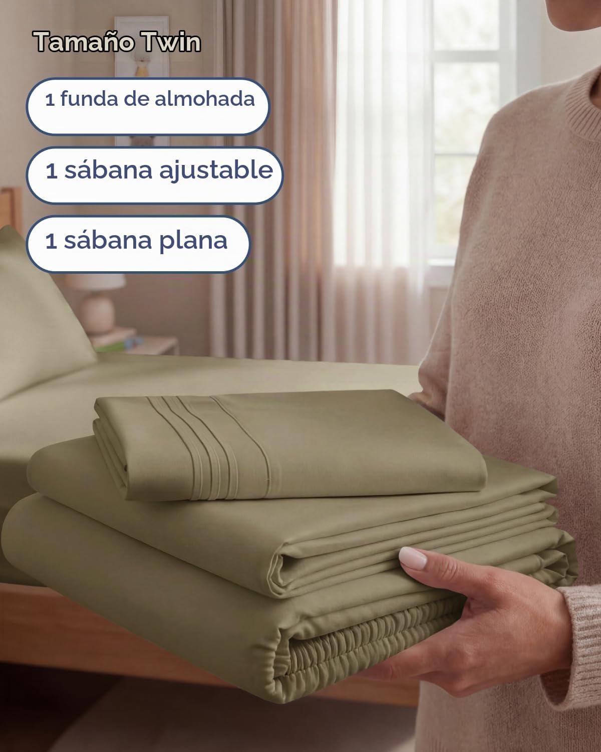 JUEGO DE SÁBANAS TWIN SIZE 3 PIEZAS MICROFIBRA CAQUI - 3