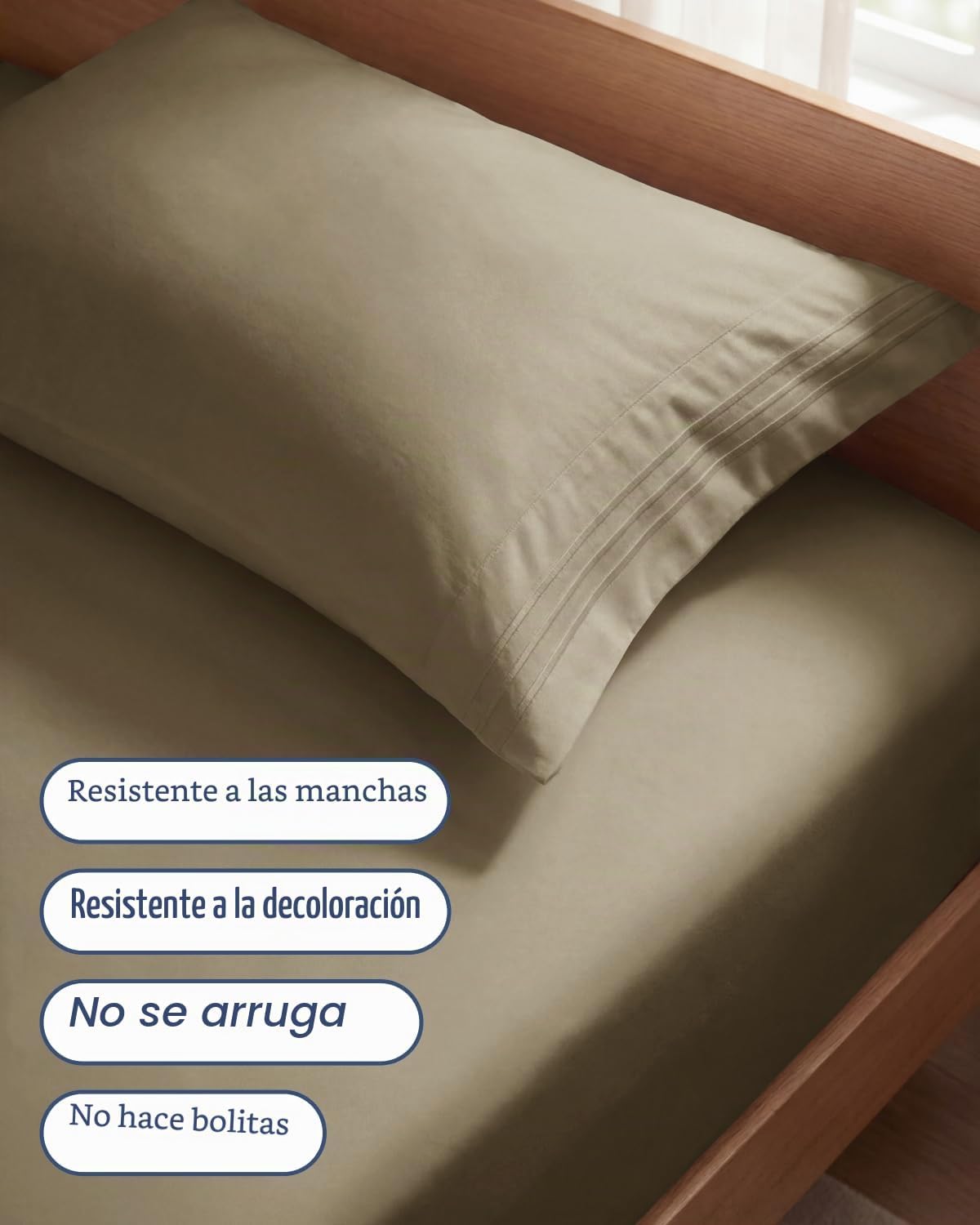 JUEGO DE SÁBANAS TWIN SIZE 3 PIEZAS MICROFIBRA CAQUI - 5
