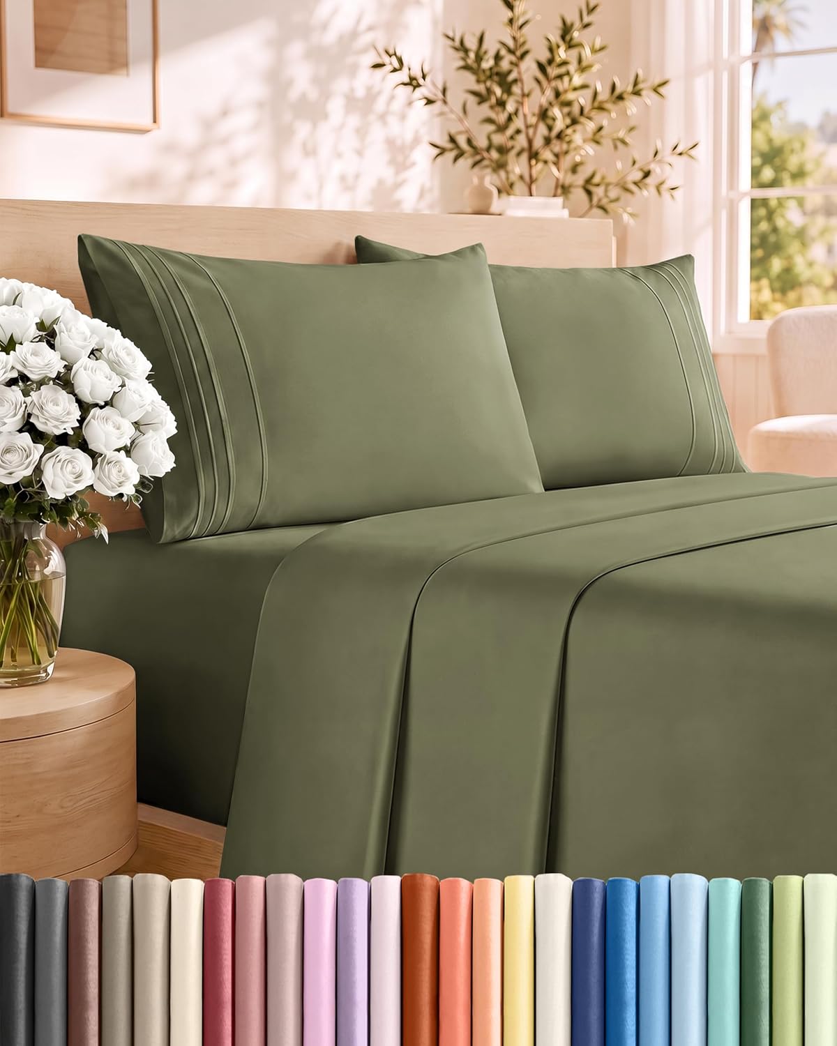 JUEGO DE SÁBANAS KING SIZE 4 PIEZAS MICROFIBRA VERDE SALVIA - 1