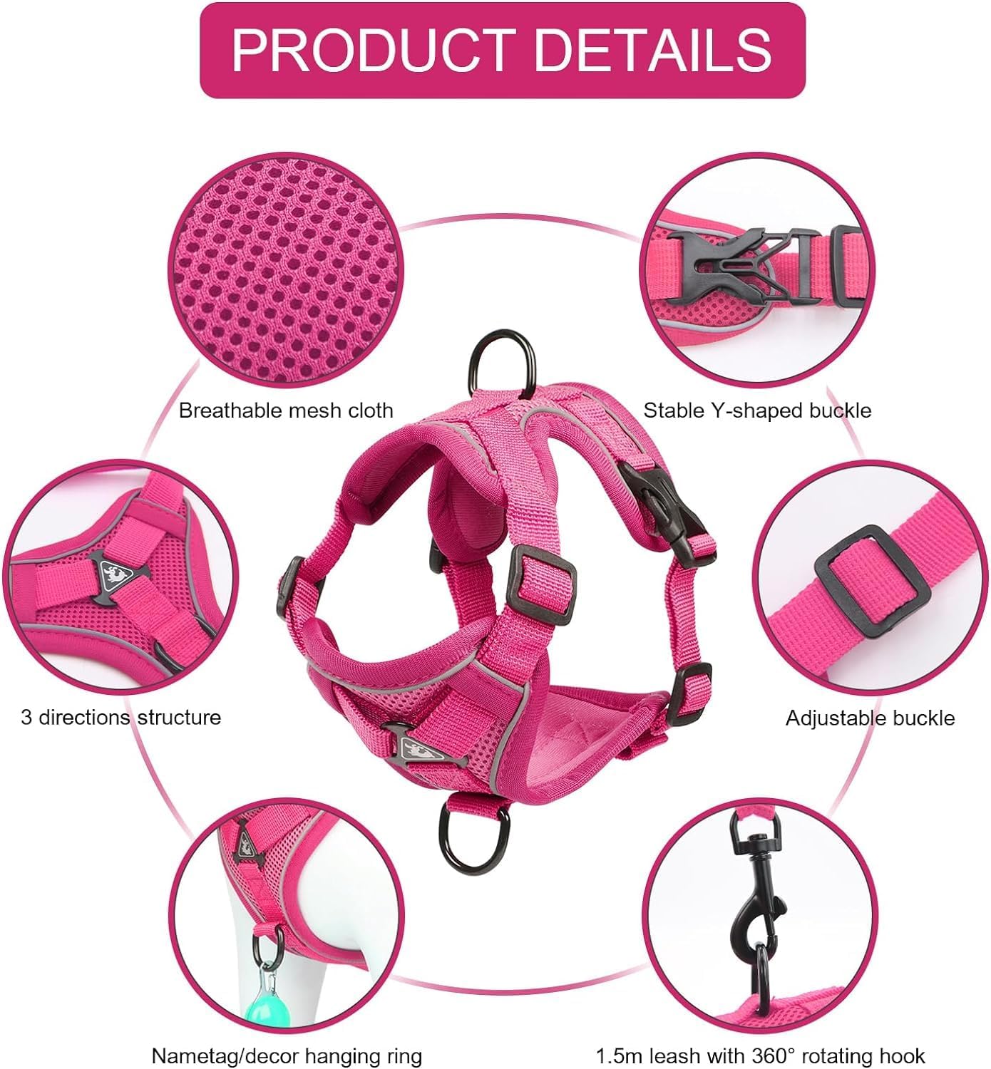 ARNÉS Y CORREA PARA GATO SKMEDITEC ESCAPE PROOF TALLA L ROSA - 3