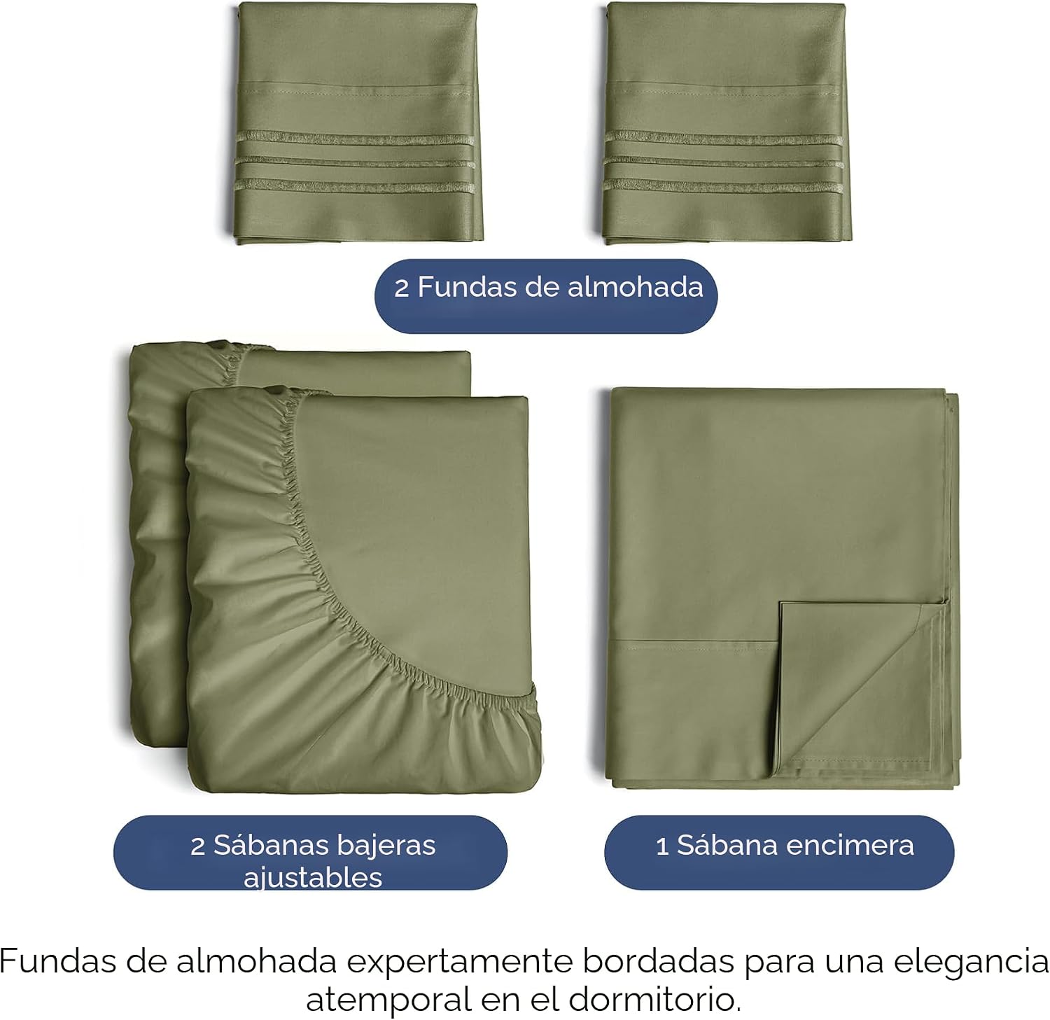 JUEGO DE SÁBANAS SPLIT KING 5 PIEZAS MICROFIBRA VERDE SALVIA - 2