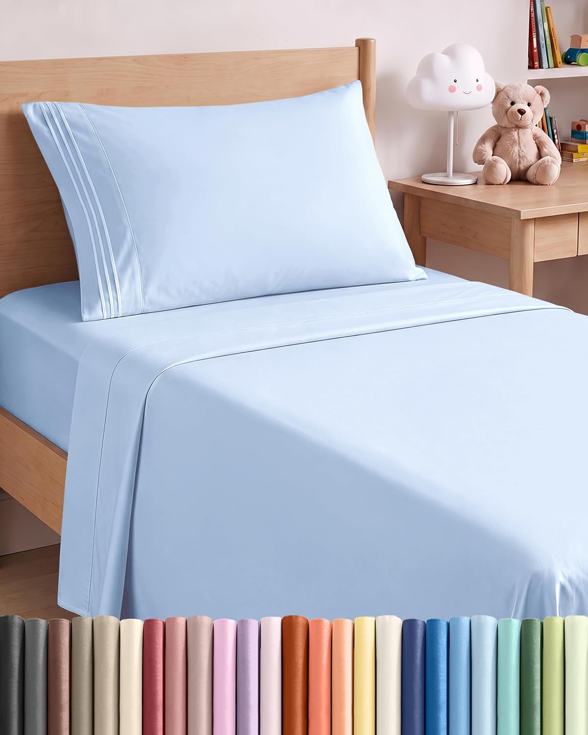 JUEGO DE SÁBANAS TWIN SIZE 3 PIEZAS MICROFIBRA AZUL CIELO - 1