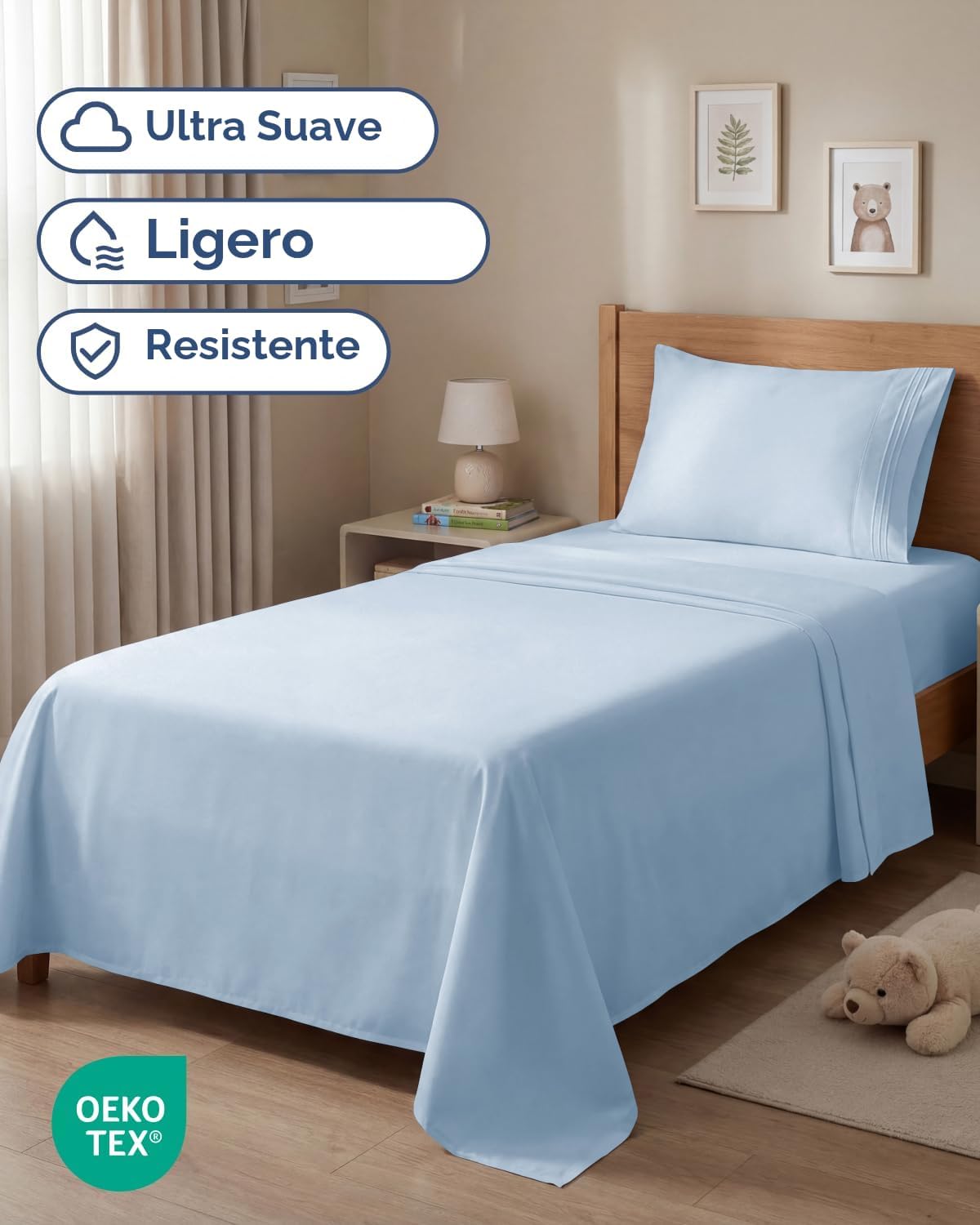 JUEGO DE SÁBANAS TWIN SIZE 3 PIEZAS MICROFIBRA AZUL CIELO - 2
