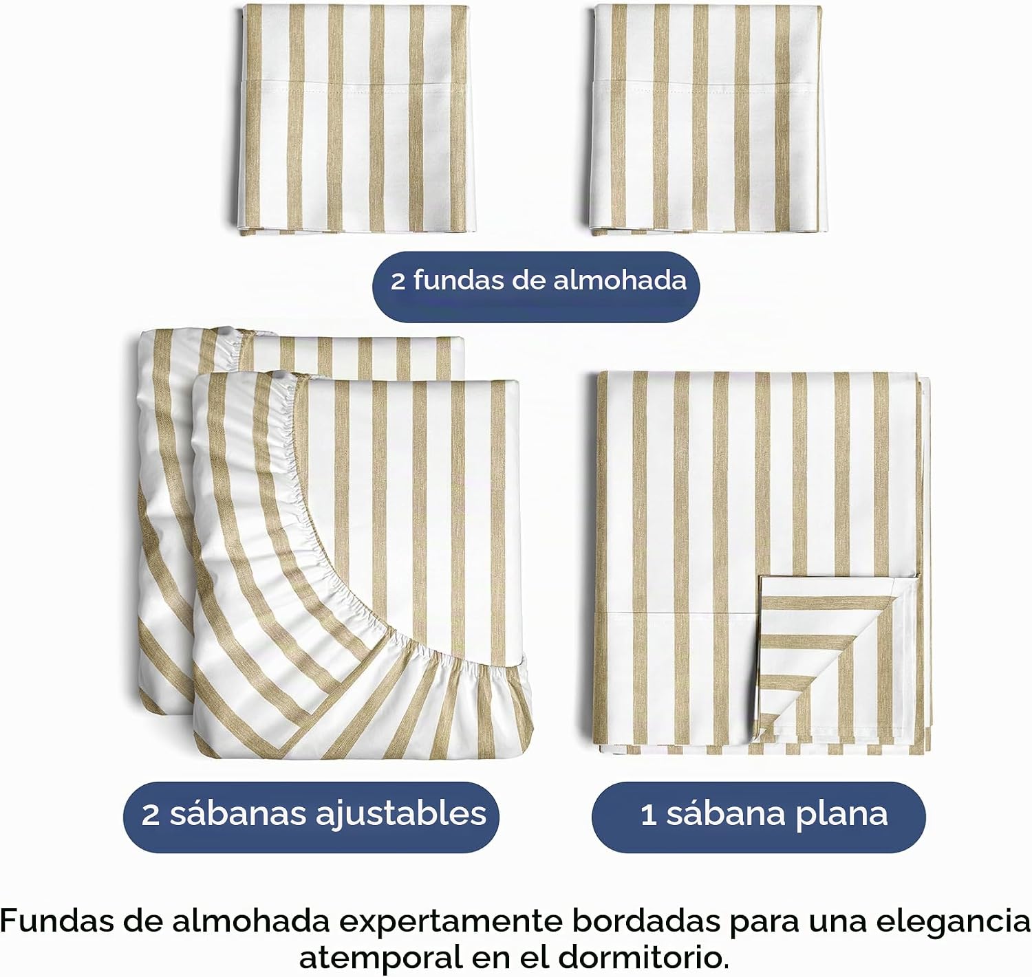 JUEGO DE SÁBANAS SPLIT KING 5 PIEZAS CGK UNLIMITED RAYAS BEIGE - 2