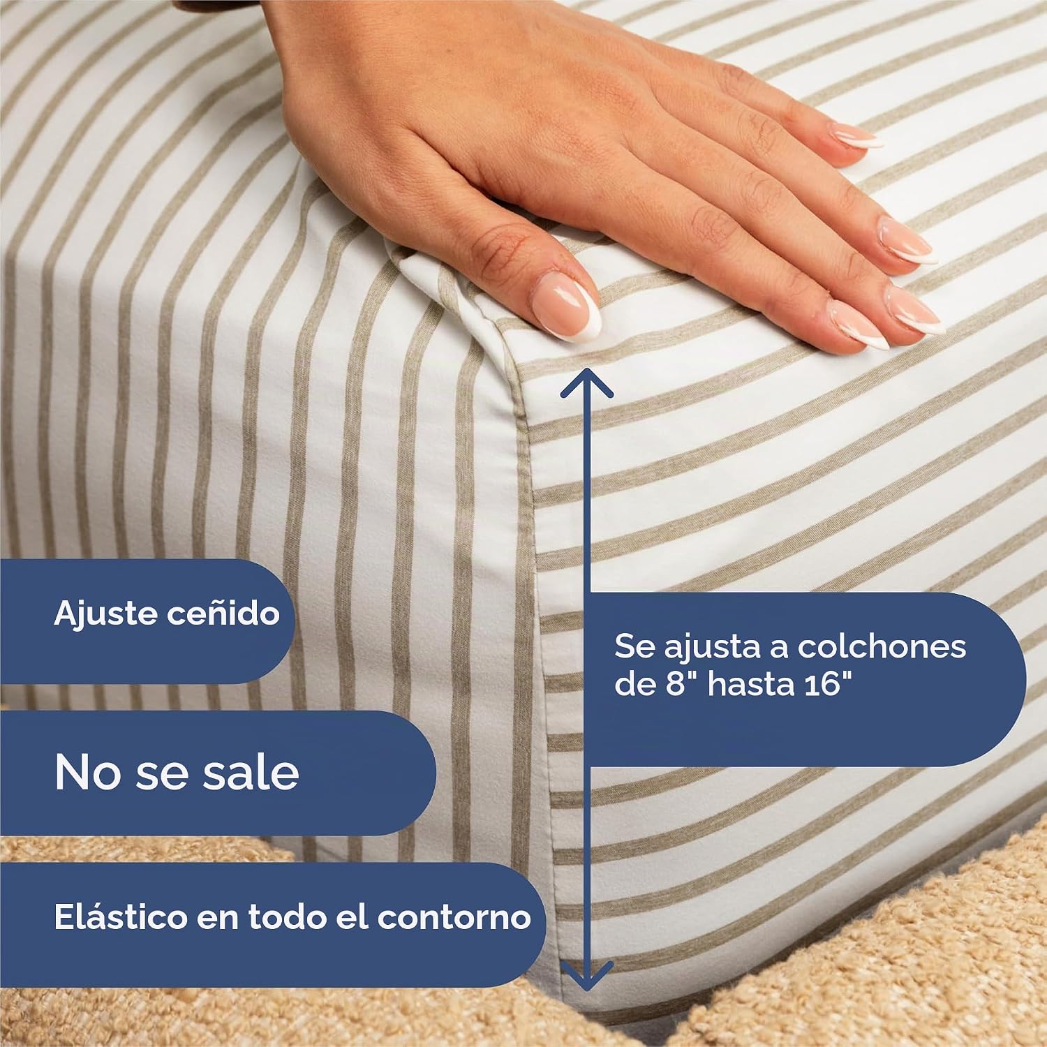 JUEGO DE SÁBANAS SPLIT KING 5 PIEZAS CGK UNLIMITED RAYAS BEIGE - 3