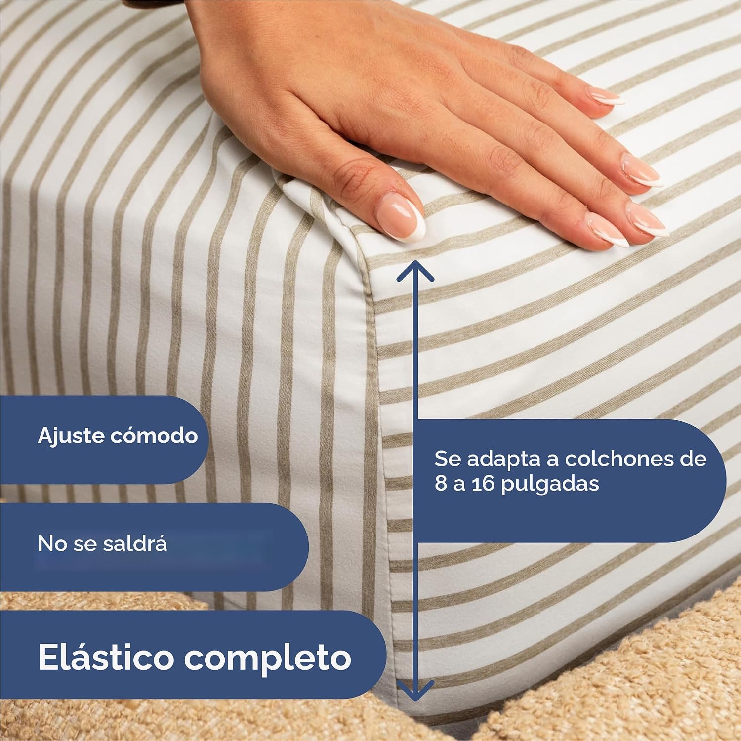 JUEGO DE SÁBANAS KING SIZE 4 PIEZAS CGK UNLIMITED RAYAS BEIGE - 3