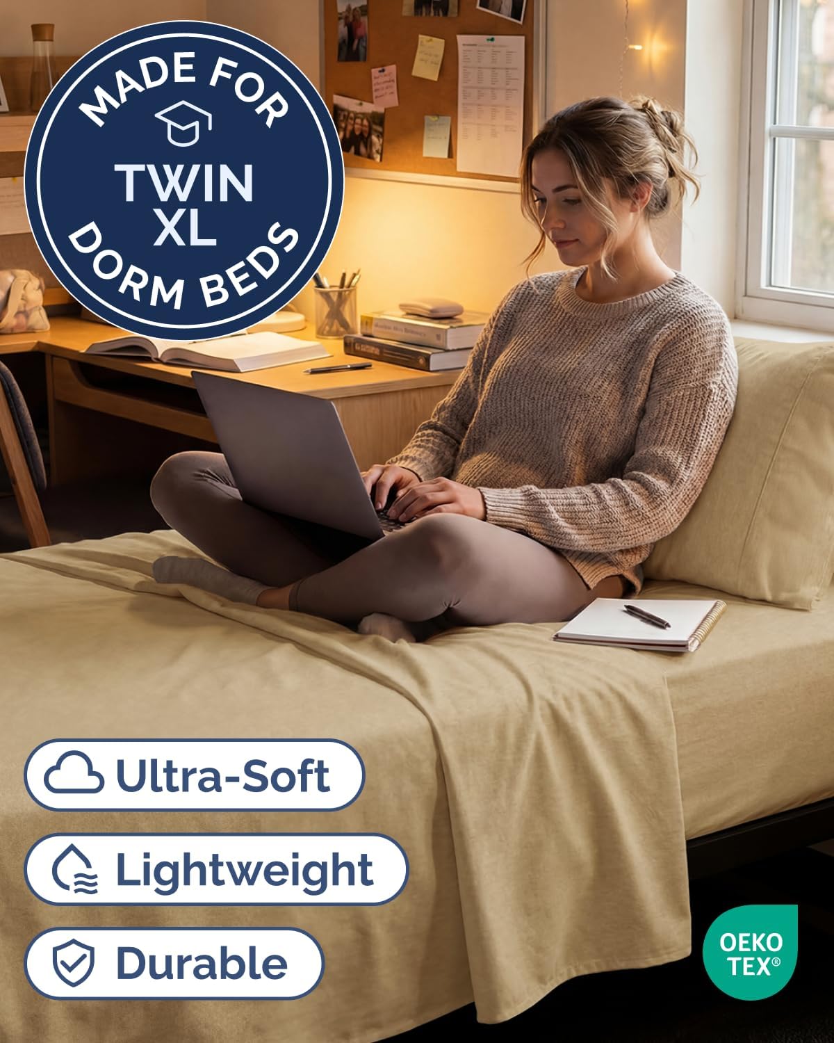 JUEGO DE SÁBANAS TWIN XL 3 PIEZAS MICROFIBRA BEIGE - 2