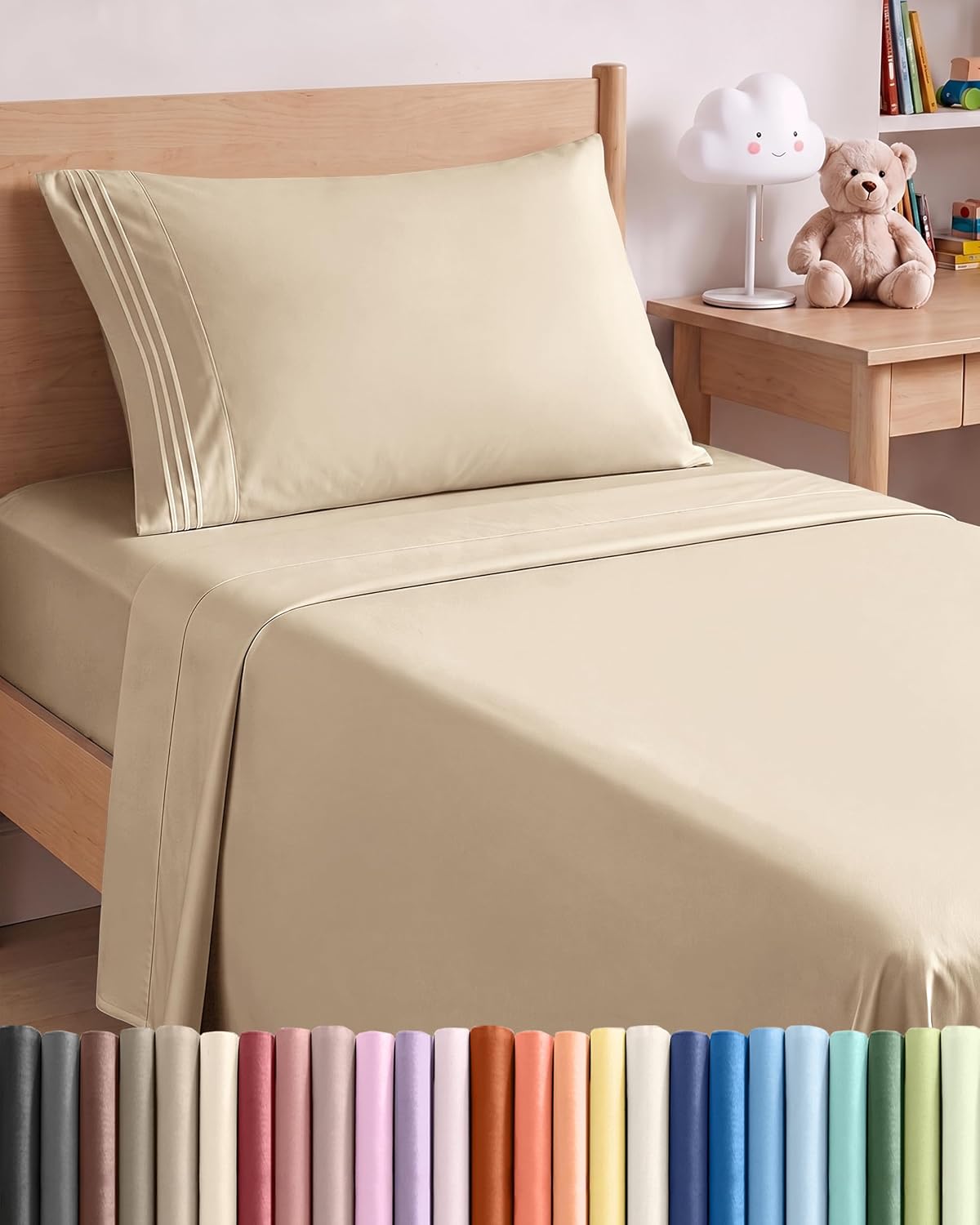 JUEGO DE SÁBANAS TWIN SIZE 3 PIEZAS MICROFIBRA CREMA - 1