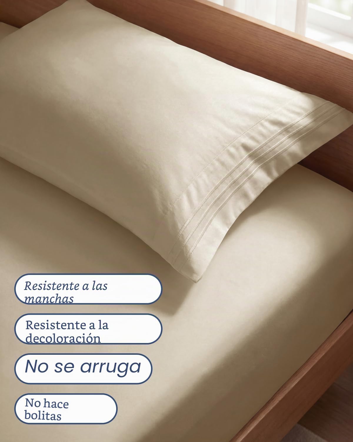 JUEGO DE SÁBANAS TWIN SIZE 3 PIEZAS MICROFIBRA CREMA - 5