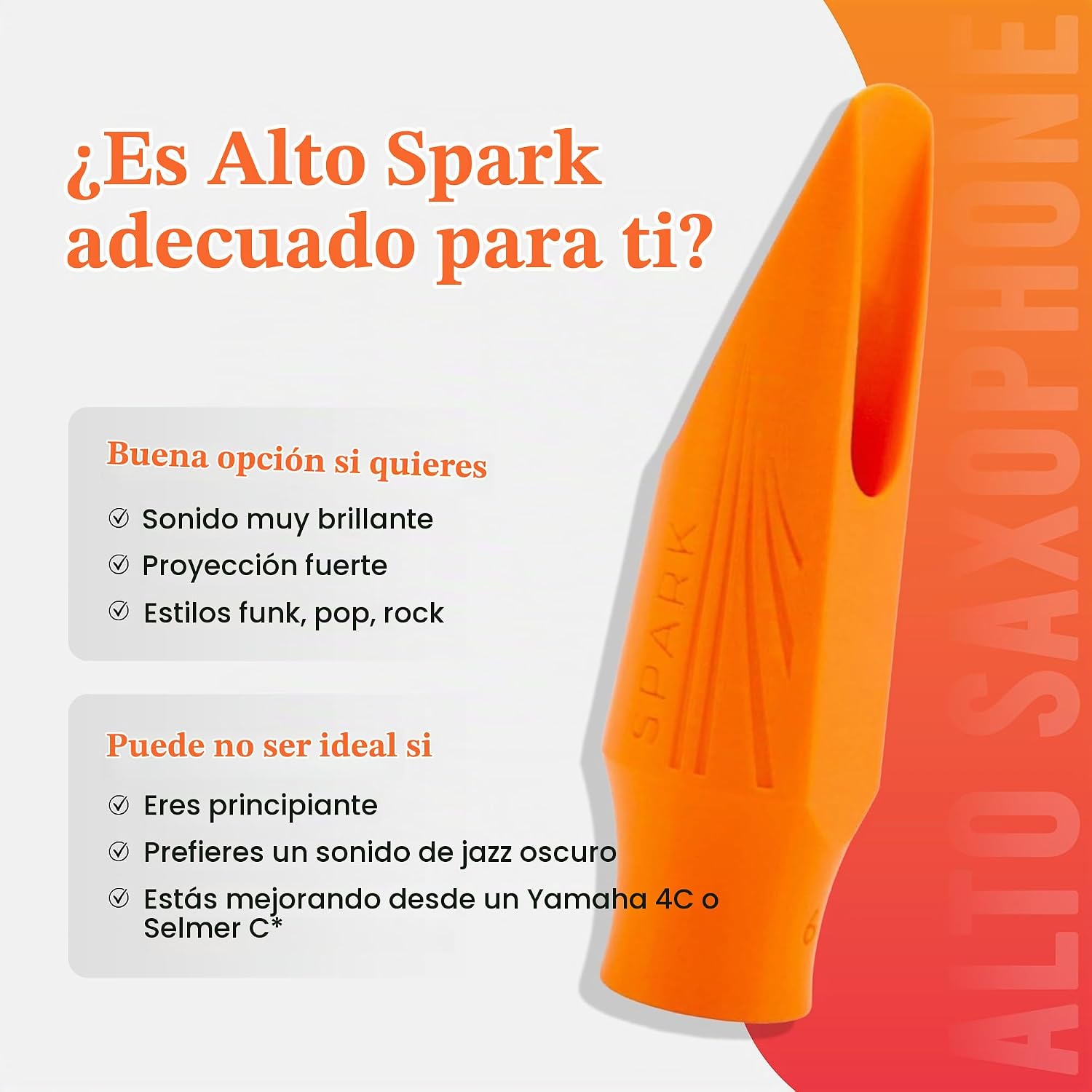 BOQUILLA DE SAXO ALTO SYOS SPARK TIP 5 SONIDO BRILLANTE PARA ROCK - 2