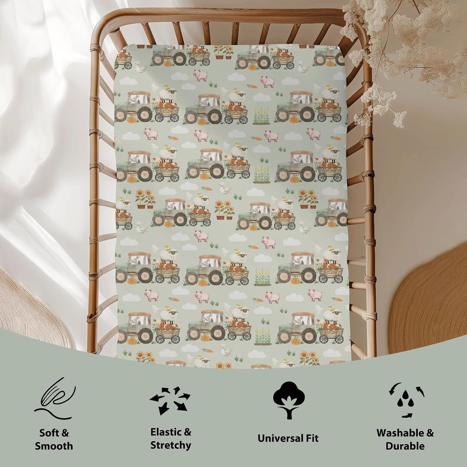 SÁBANA BAJERA PARA CUNA ZOUBQCHY ESTAMPADO GRANJA 28X52 PULGADAS - 2