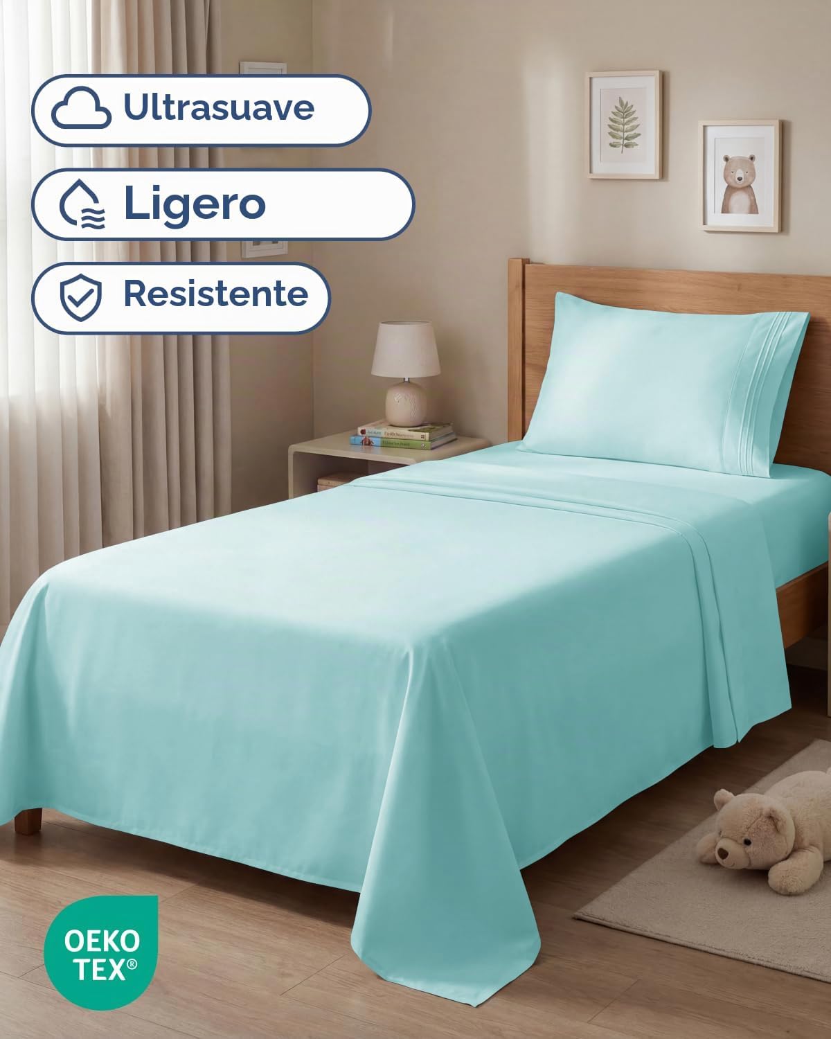 JUEGO DE SÁBANAS TWIN SIZE 3 PIEZAS MICROFIBRA AZUL SPA - 2