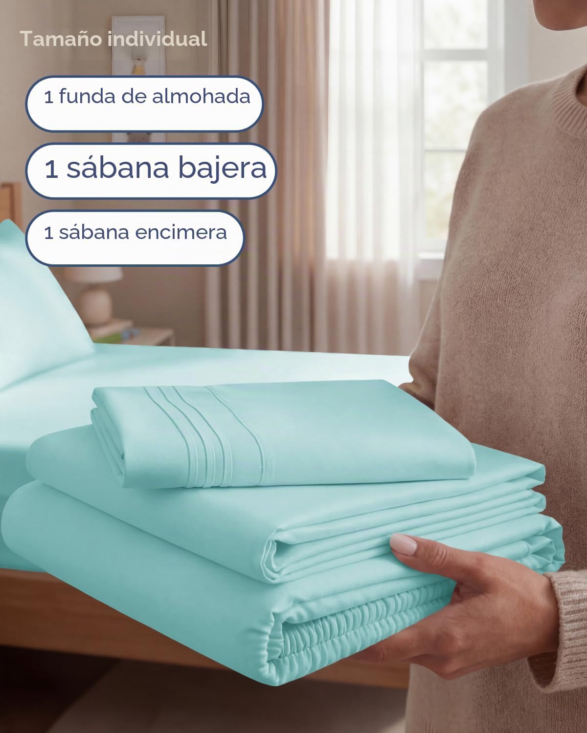 JUEGO DE SÁBANAS TWIN SIZE 3 PIEZAS MICROFIBRA AZUL SPA - 3