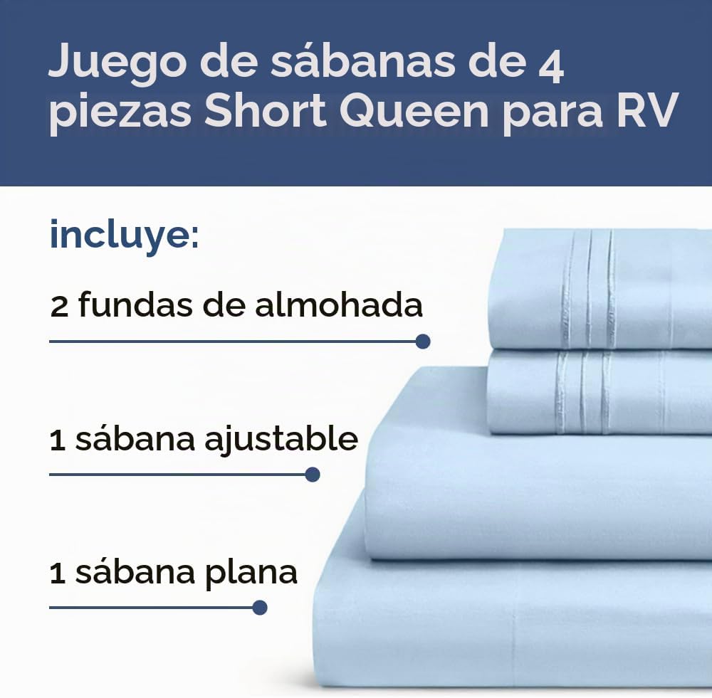 JUEGO DE SÁBANAS SHORT QUEEN 4 PIEZAS CGK UNLIMITED AZUL CLARO - 2