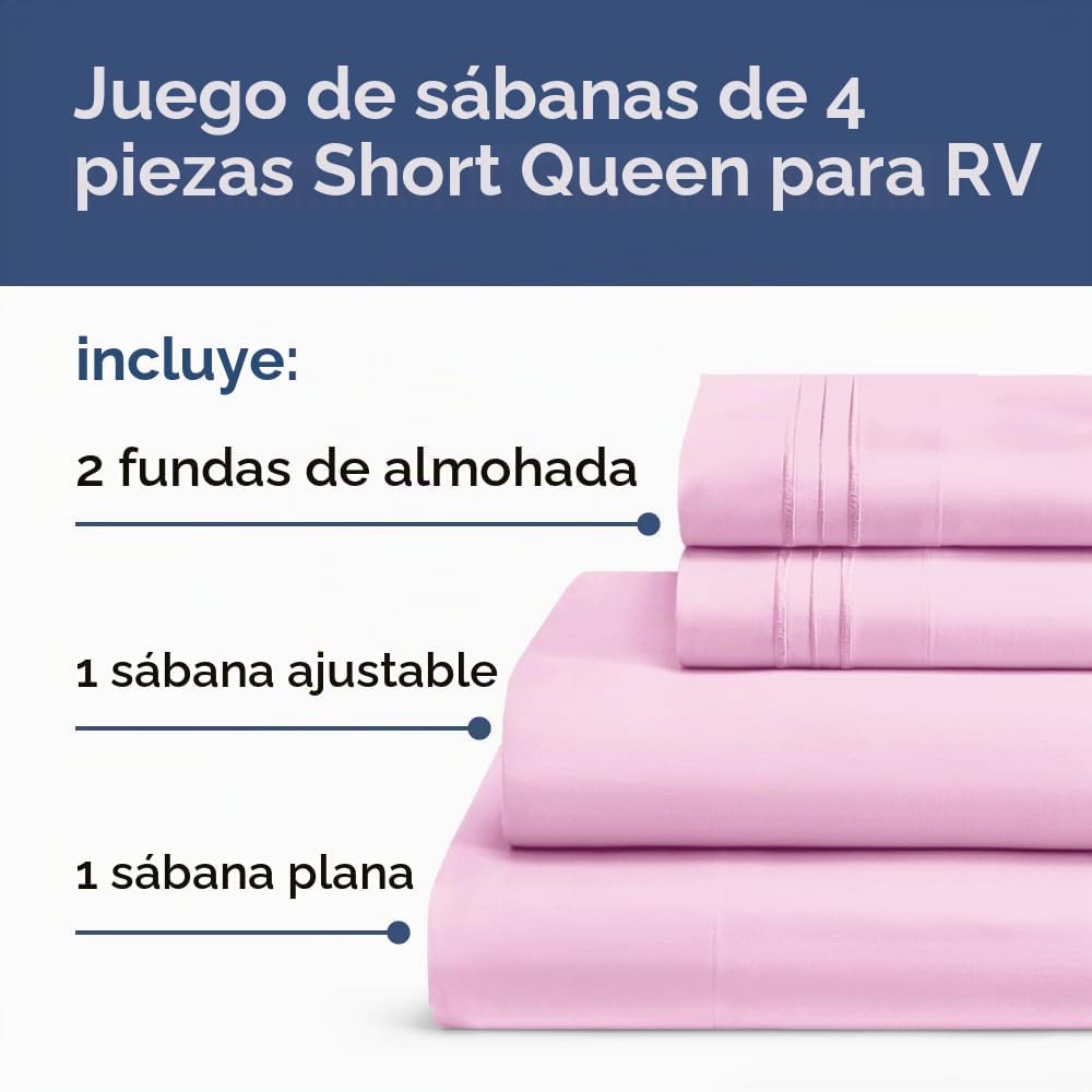JUEGO DE SÁBANAS SHORT QUEEN 4 PIEZAS ROSA CLARO - 2