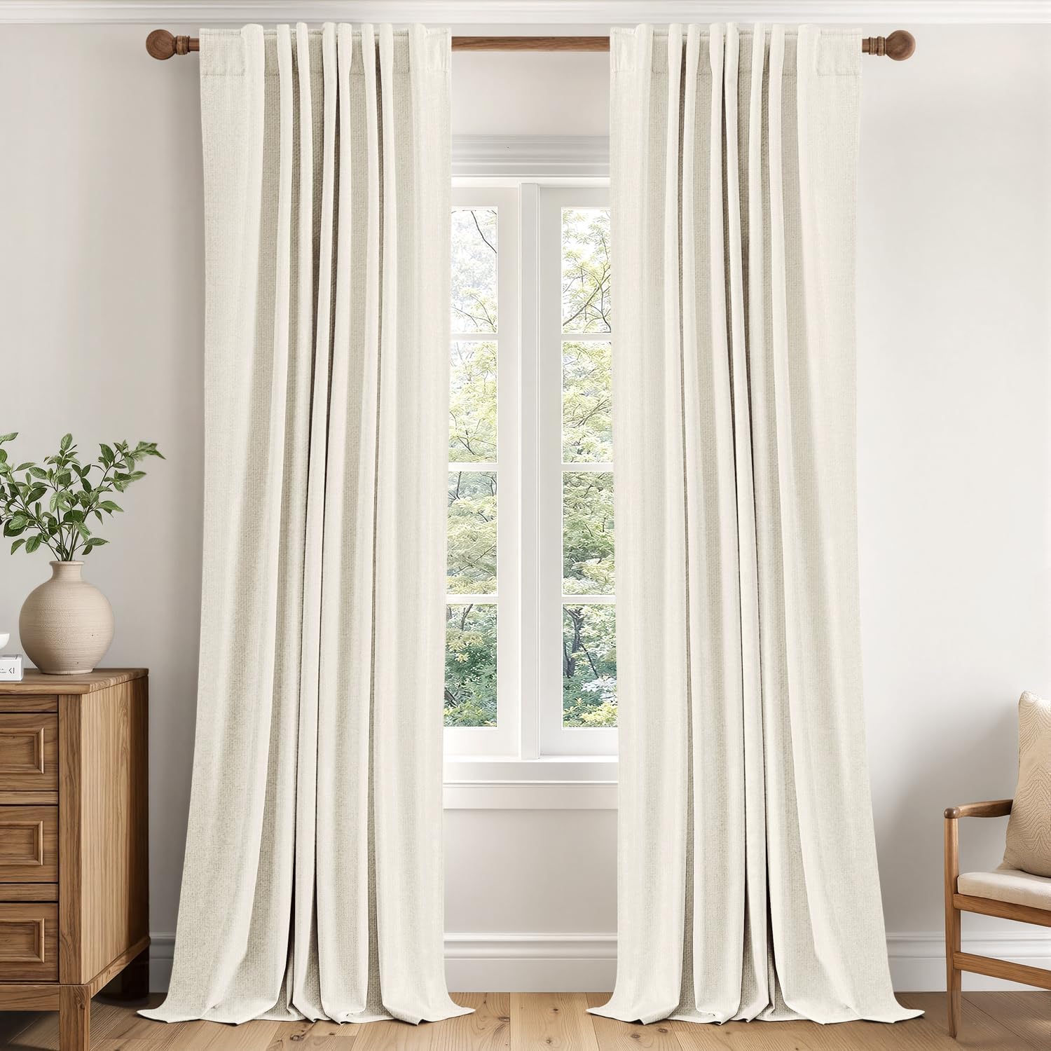 CORTINA DE TELA MIULEE 100% BLACKOUT LINO 40 X 96 PULGADAS BEIGE - 1