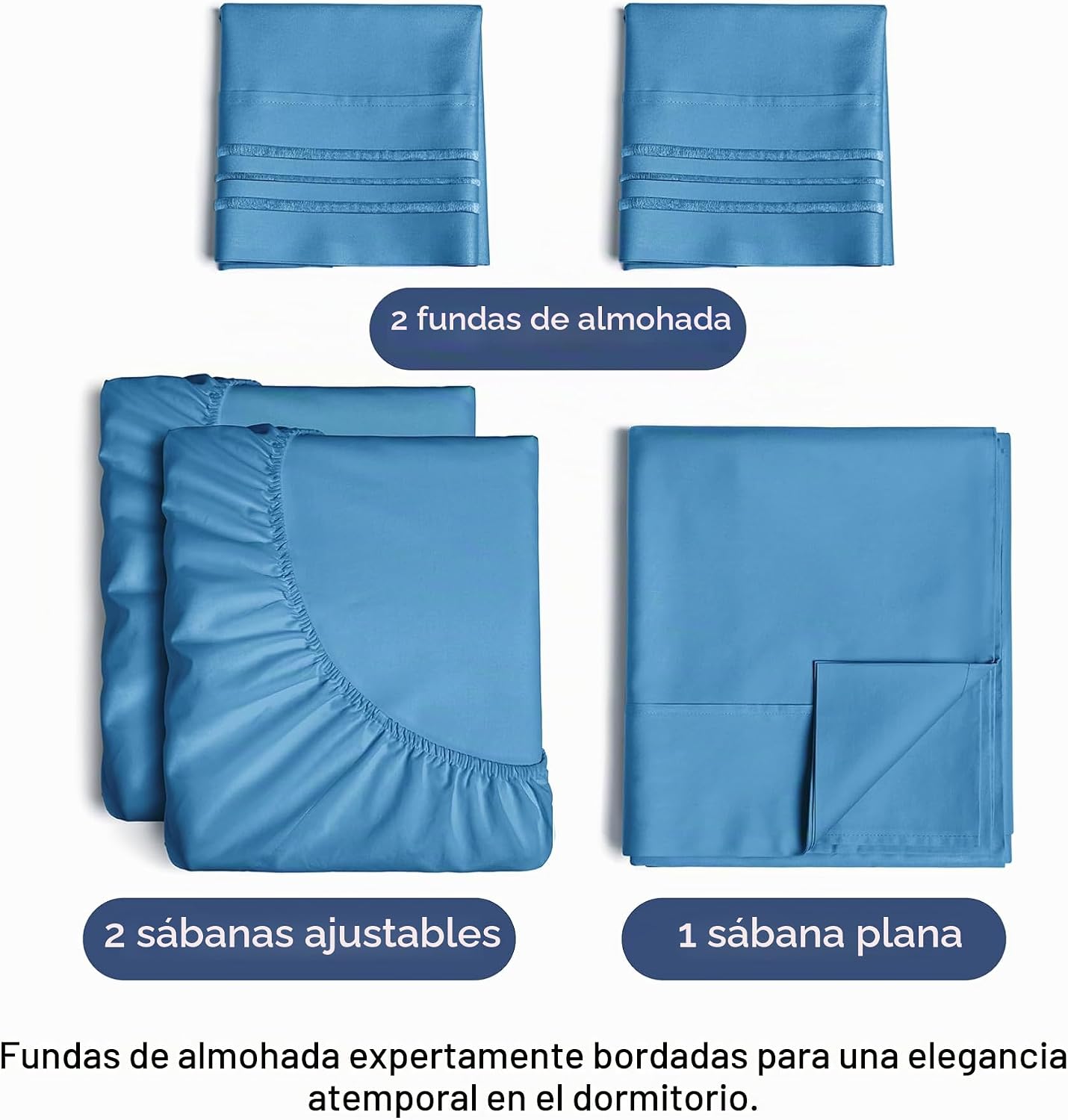 JUEGO DE SÁBANAS SPLIT KING 5 PIEZAS CGK UNLIMITED AZUL DENIM - 2