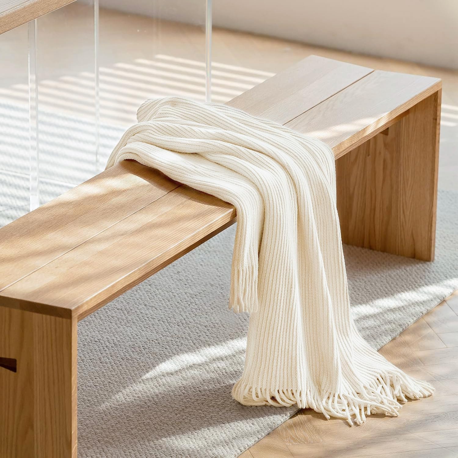 MANTA LIFEIN CHENILLE TEJIDA OFF WHITE 50 X 60 PULGADAS - 2