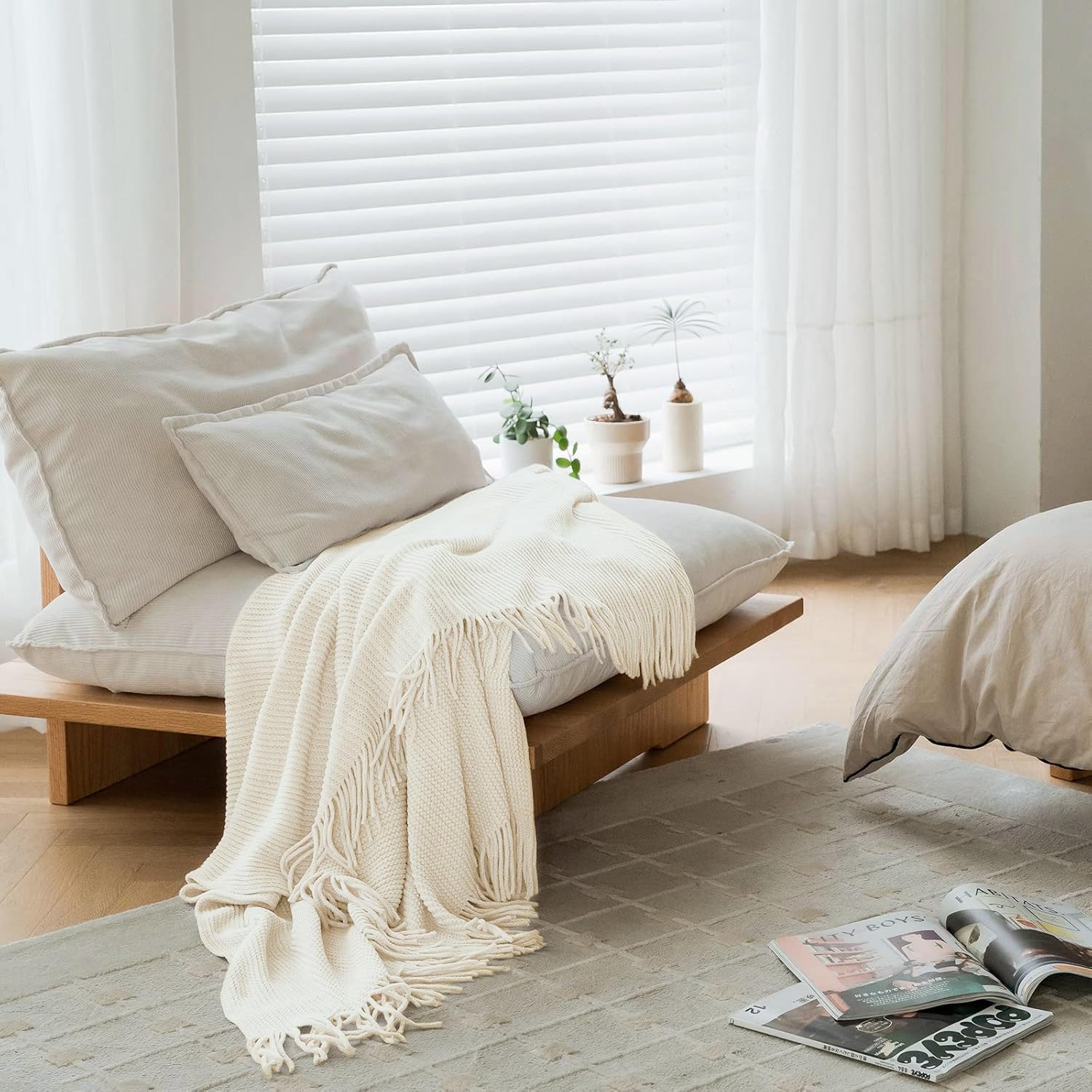 MANTA LIFEIN CHENILLE TEJIDA OFF WHITE 50 X 60 PULGADAS - 3