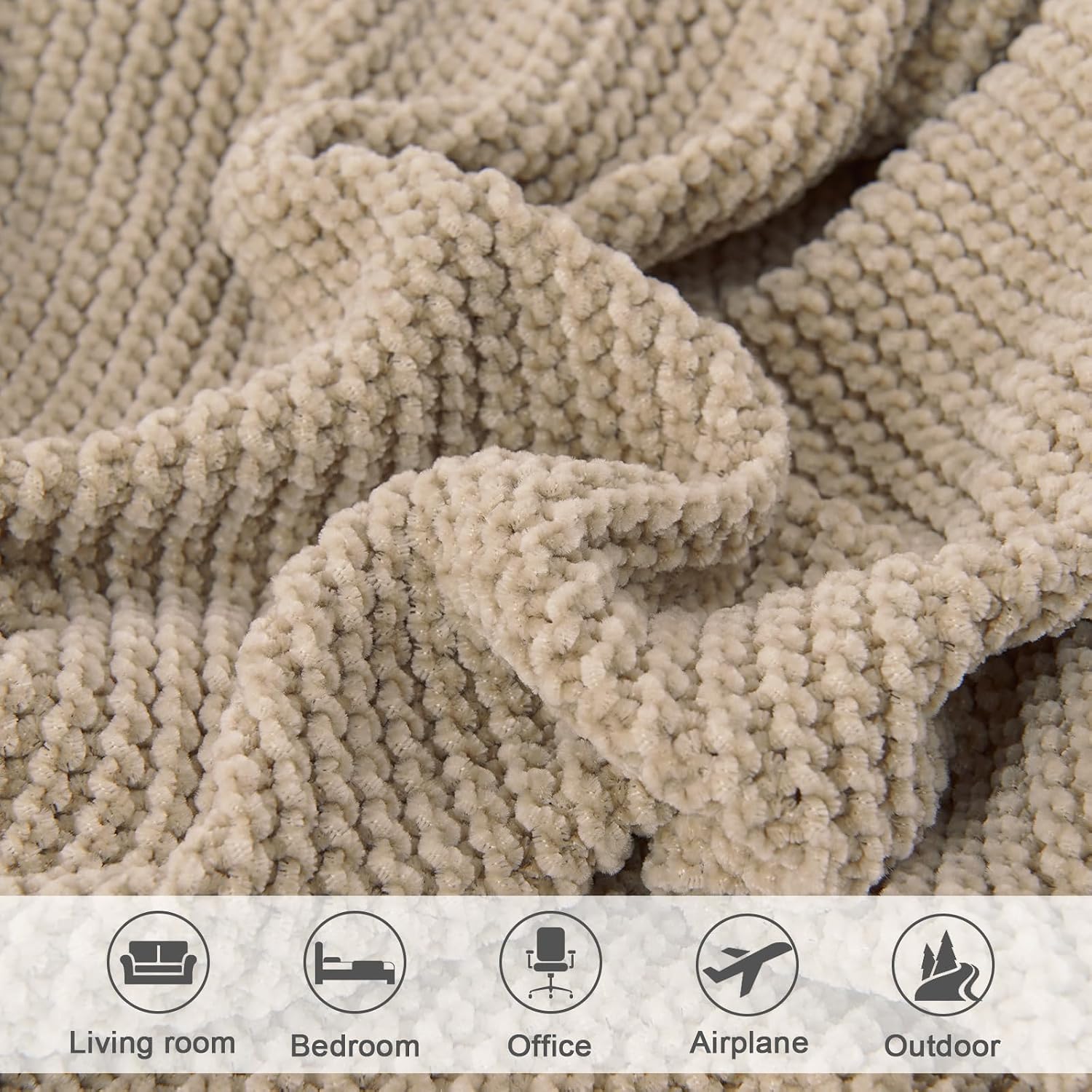 MANTA LIFEIN CHENILLE TEJIDA BEIGE 50 X 60 PULGADAS - 5