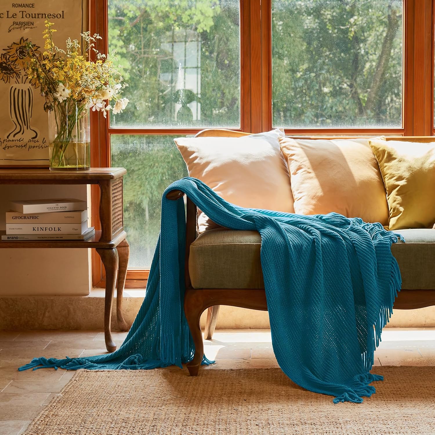 MANTA LIFEIN CHENILLE 50X60 TEAL TEJIDA BOHO - 2