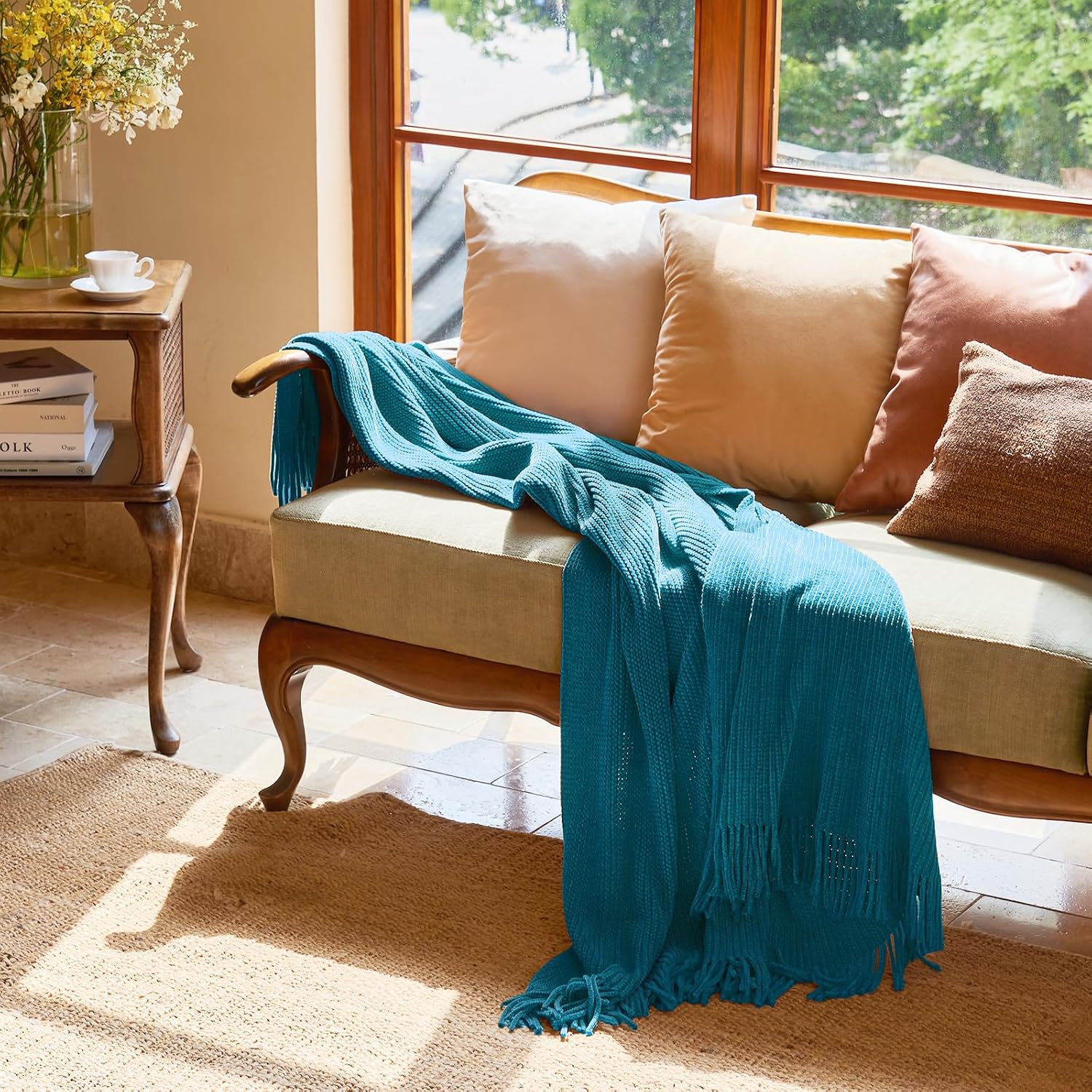 MANTA LIFEIN CHENILLE 50X60 TEAL TEJIDA BOHO - 4