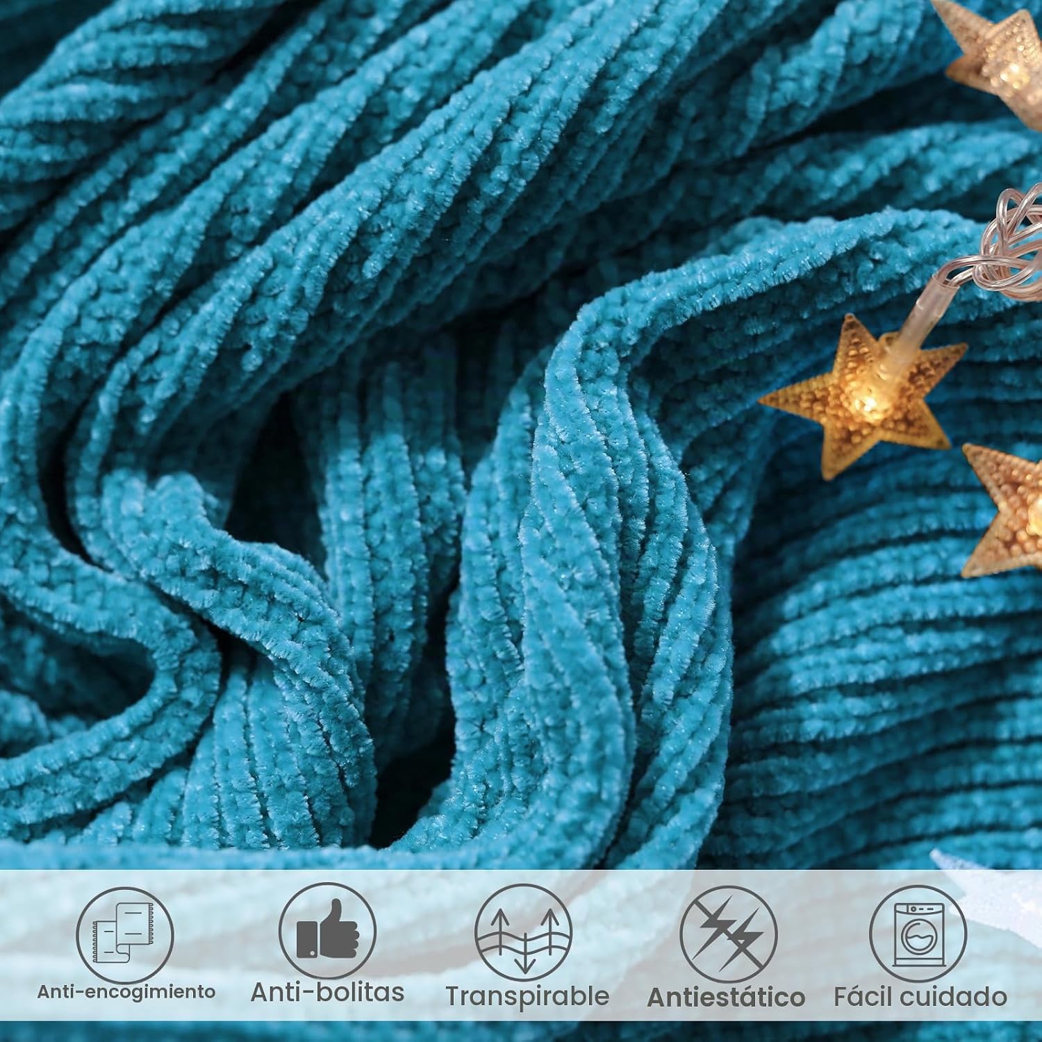 MANTA LIFEIN CHENILLE 50X60 TEAL TEJIDA BOHO - 5