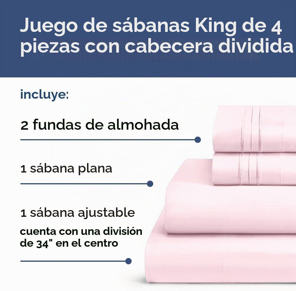JUEGO DE SÁBANAS SPLIT KING CGK UNLIMITED 4 PIEZAS ROSA LAVANDA - 2