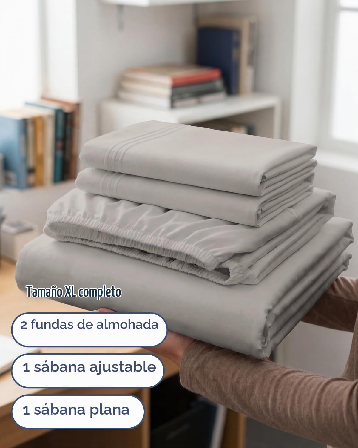JUEGO DE SÁBANAS FULL XL 4 PIEZAS CGK UNLIMITED GRIS CLARO - 3