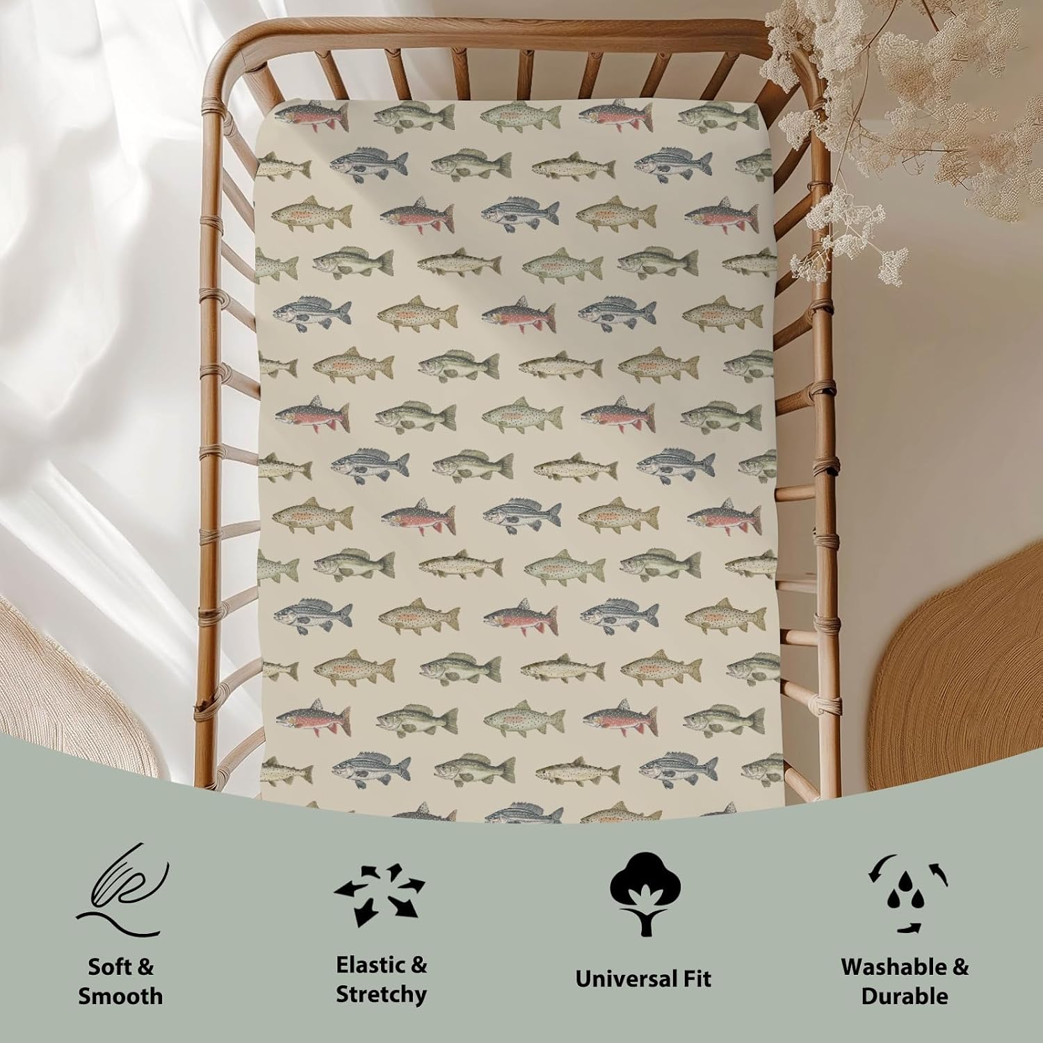 SÁBANA BAJERA CUNA ZOUBQCHY ESTAMPADO PESCA 52X28 POLIÉSTER - 2