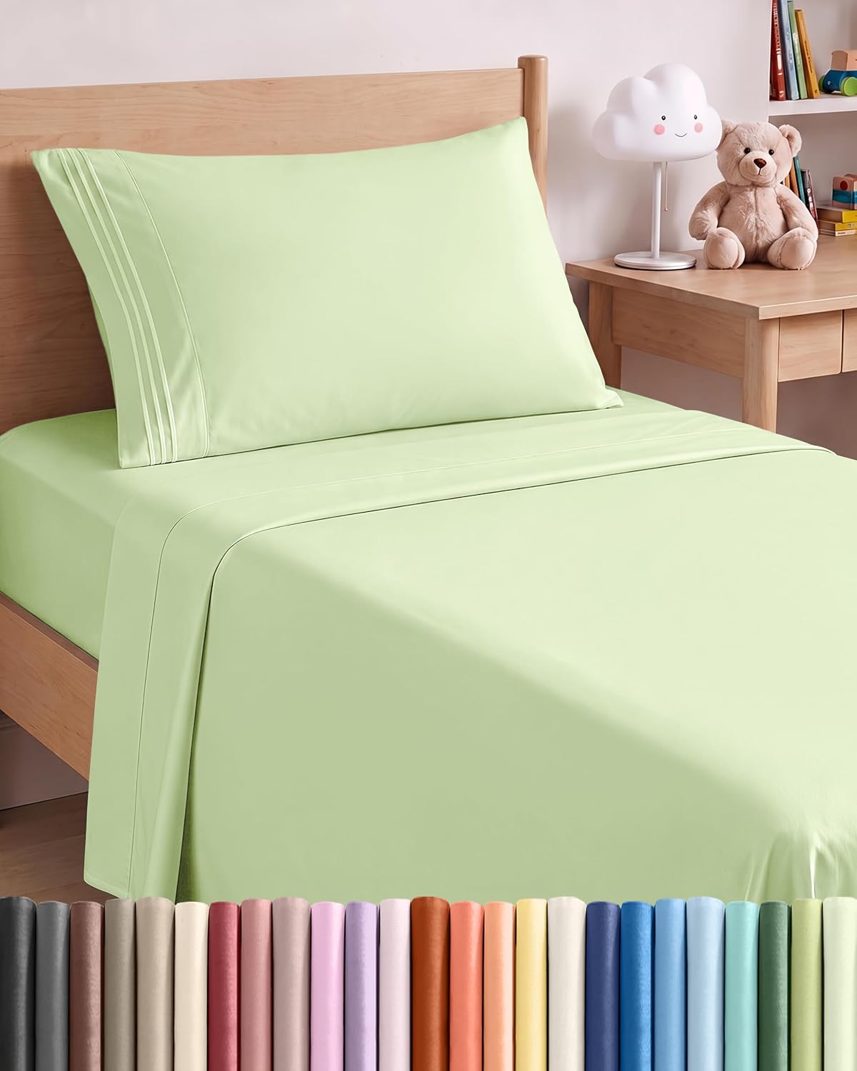 JUEGO DE SÁBANAS TWIN SIZE 3 PIEZAS MICROFIBRA VERDE SALVIA - 1