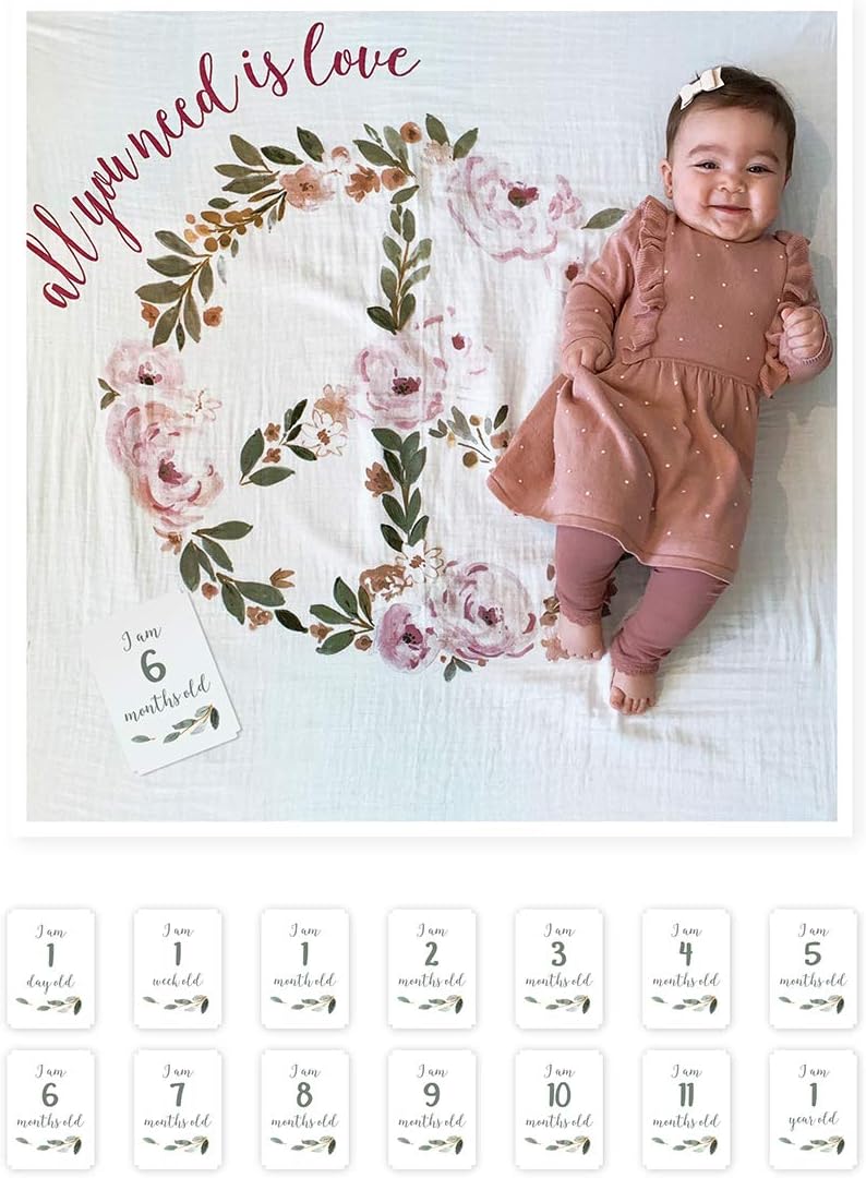 MANTA LULUJO BABY'S FIRST YEAR MILESTONE BLANKET 40X40 PULGADAS ALL YOU NEED IS LOVE - 1