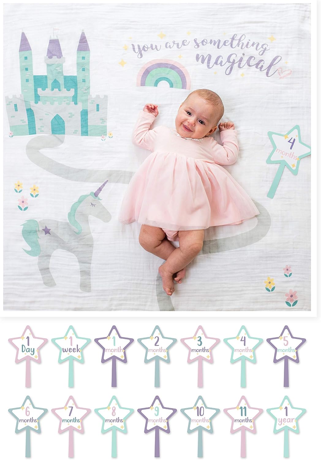 MANTA DE ALGODÓN LULUJO BABY'S FIRST YEAR MILESTONE BLANKET 40X40 PULGADAS SOMETHING MAGICAL - 1