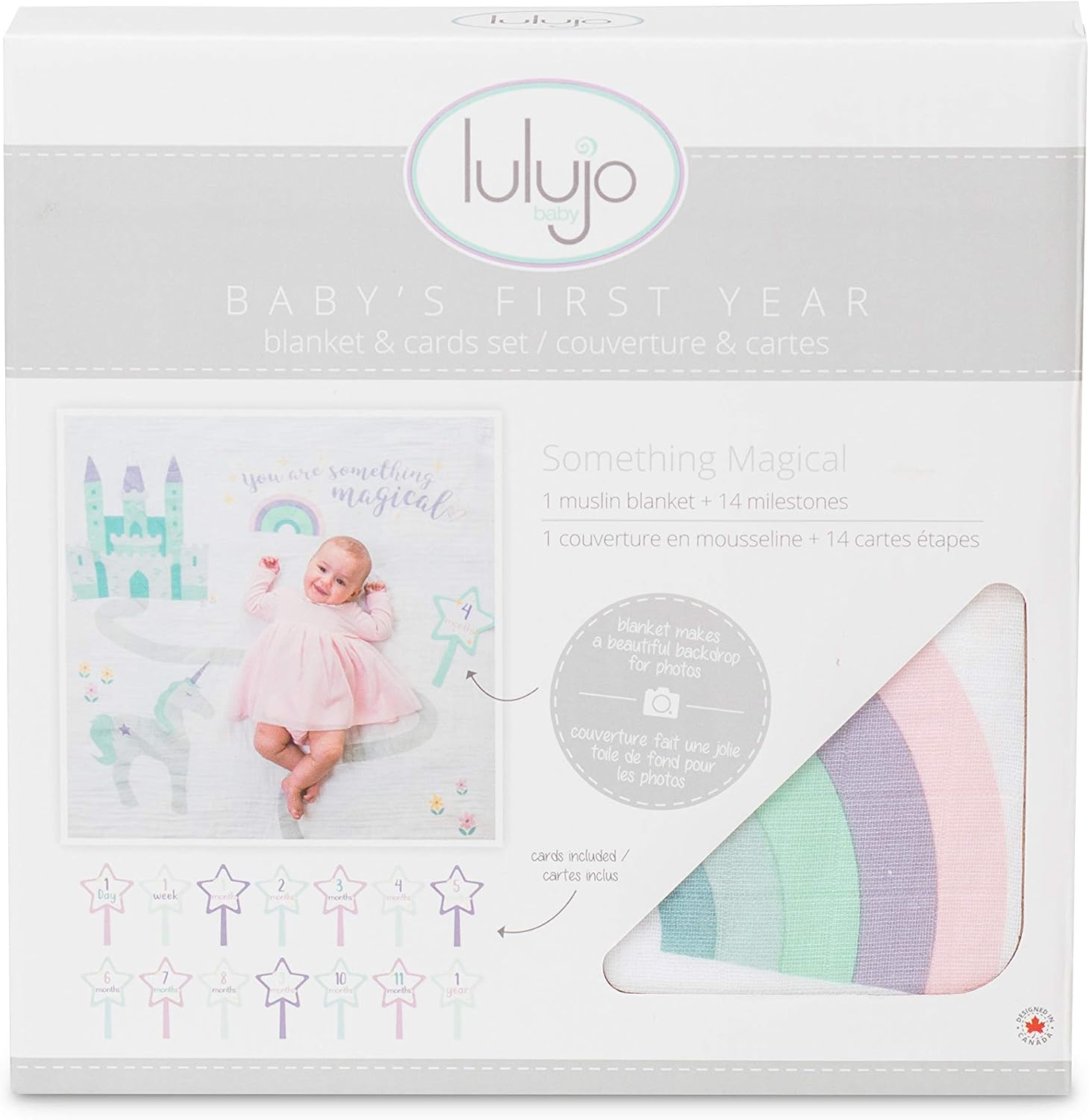 MANTA DE ALGODÓN LULUJO BABY'S FIRST YEAR MILESTONE BLANKET 40X40 PULGADAS SOMETHING MAGICAL - 2