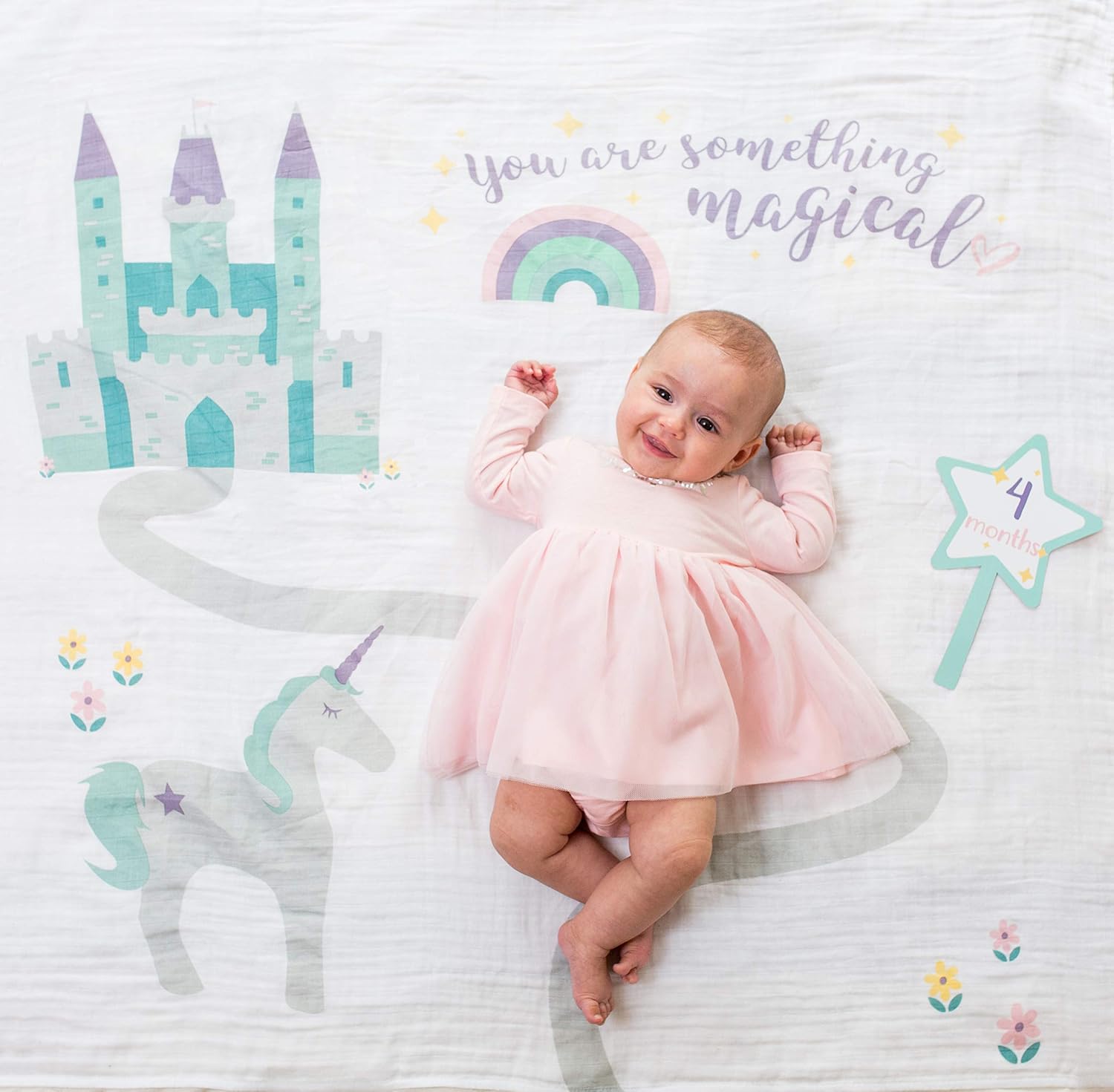 MANTA DE ALGODÓN LULUJO BABY'S FIRST YEAR MILESTONE BLANKET 40X40 PULGADAS SOMETHING MAGICAL - 5