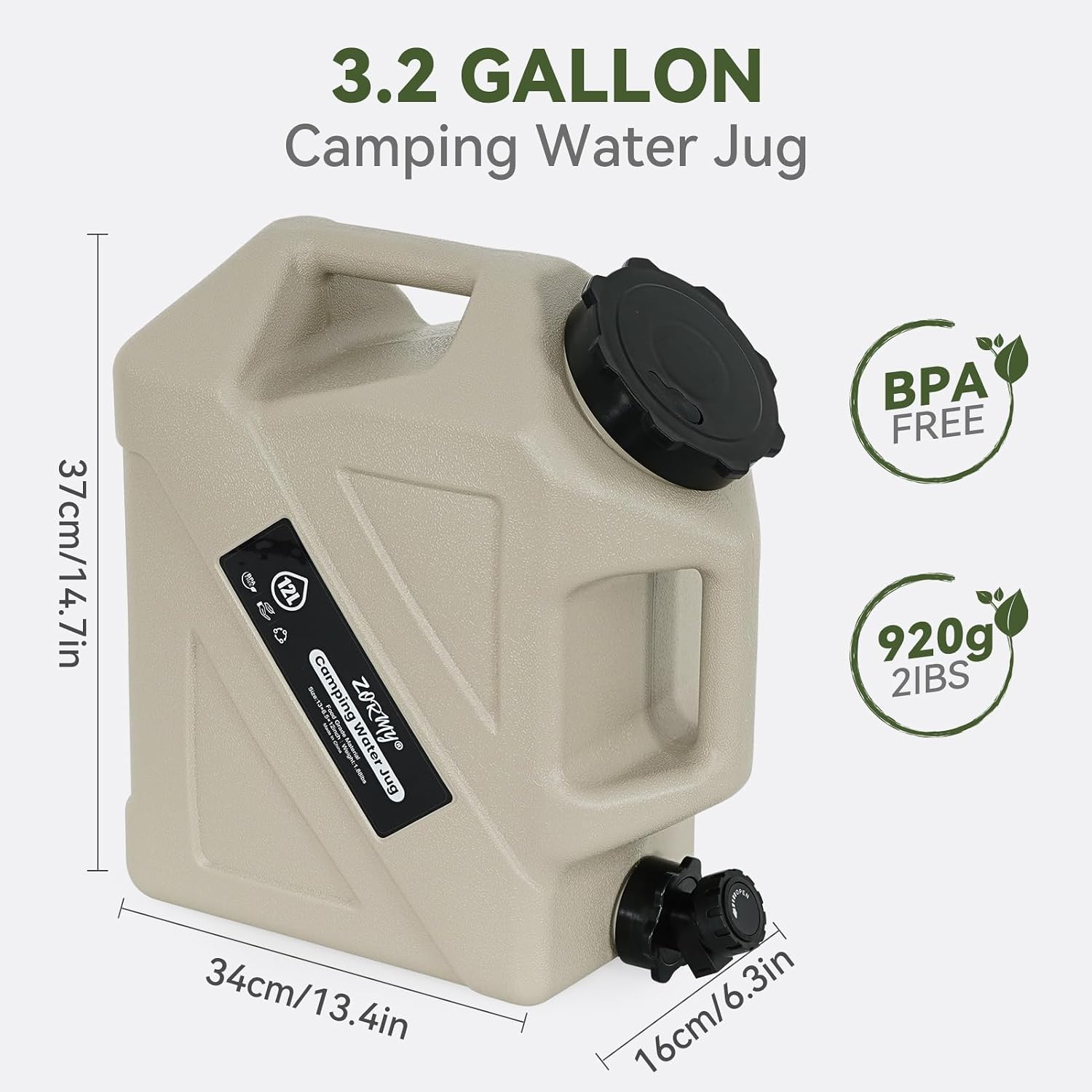 CONTENEDOR DE AGUA PARA CAMPING ZORMY 3.2 GALONES CON GRIFO GRIS - 2